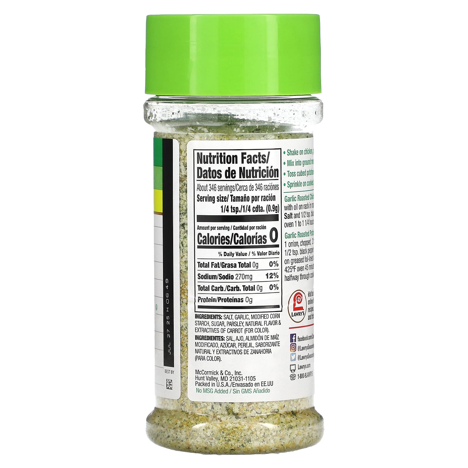 Lawry's, Garlic Salt, Coarse Ground With Parsley, 11 oz (311 g) - Image 2
