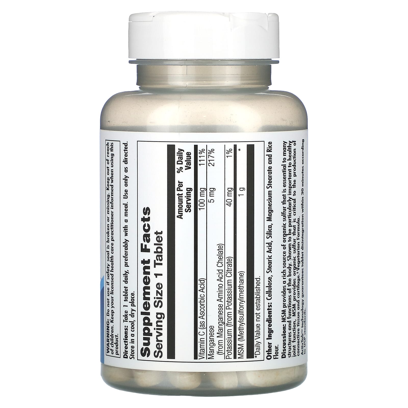 KAL MSM Sulfur Supplement for Joint Health - 80 Tablets - Image 2