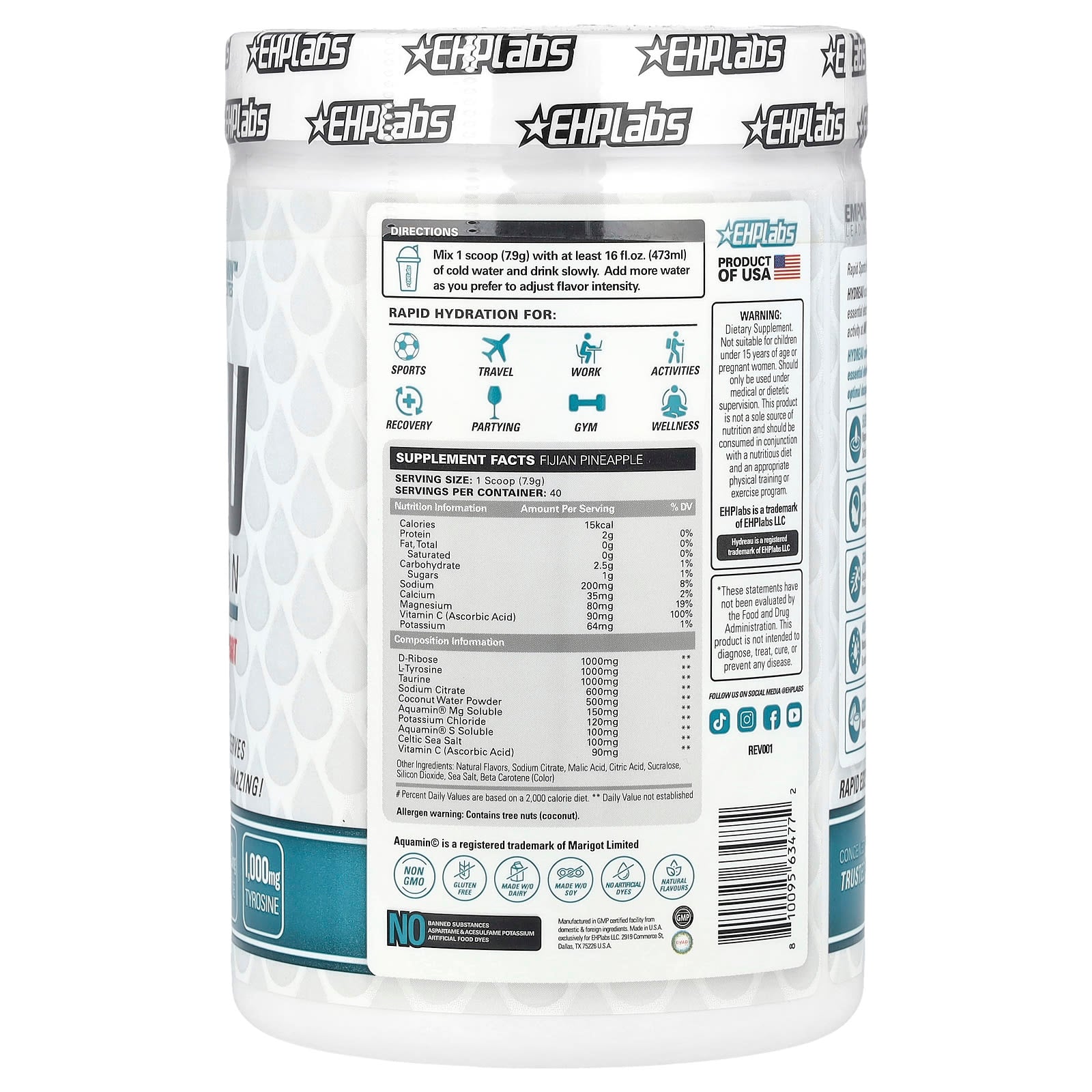 EHPlabs Hydrate Faster Sports Hydration - Fruity Pineapple Flavor - Image 2