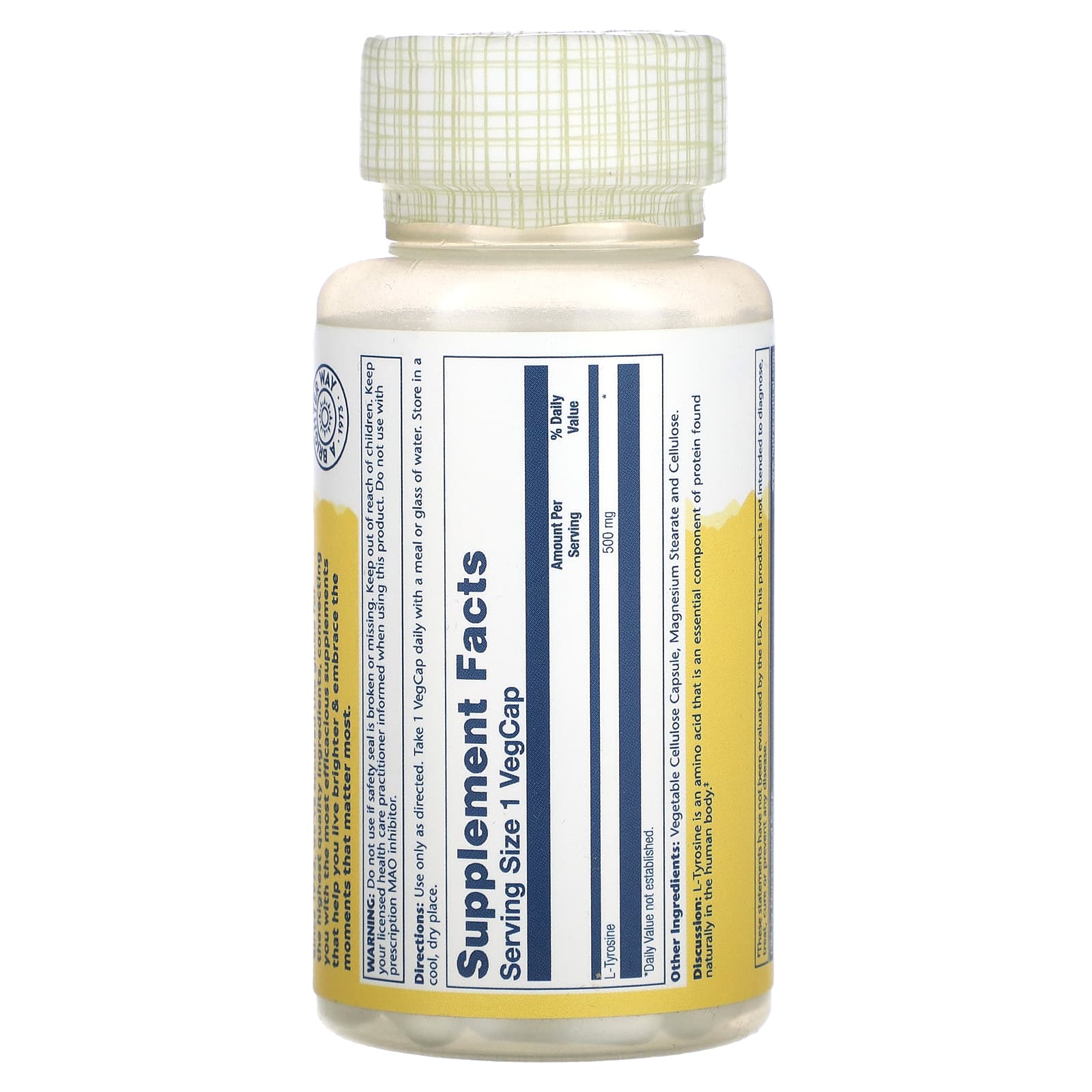 Solaray, L-Tyrosine, 500 mg, 50 VegCaps - Image 2