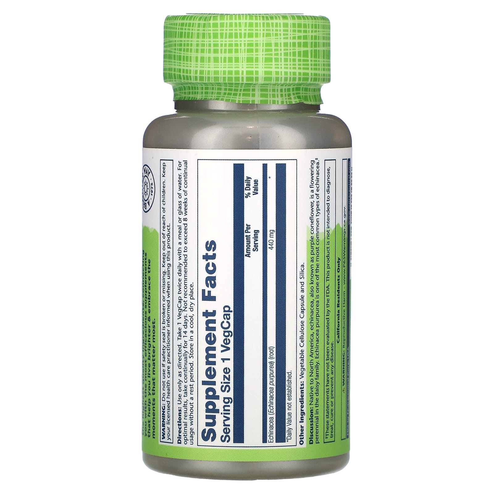 Solaray, True Herbs, Echinacea Purpurea, 440 mg, 100 VegCaps - Image 2