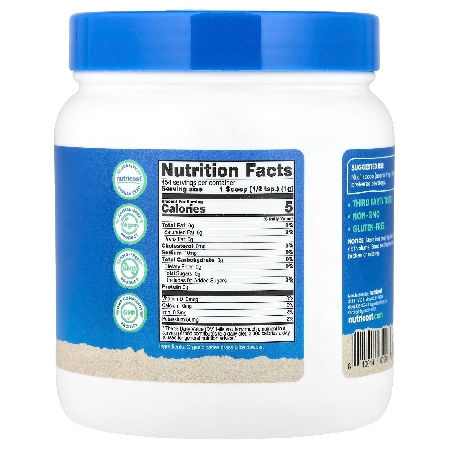 Nutricost, Organic Barley Grass Juice Powder, Unflavored, 16.2 oz (454 g) - Image 2