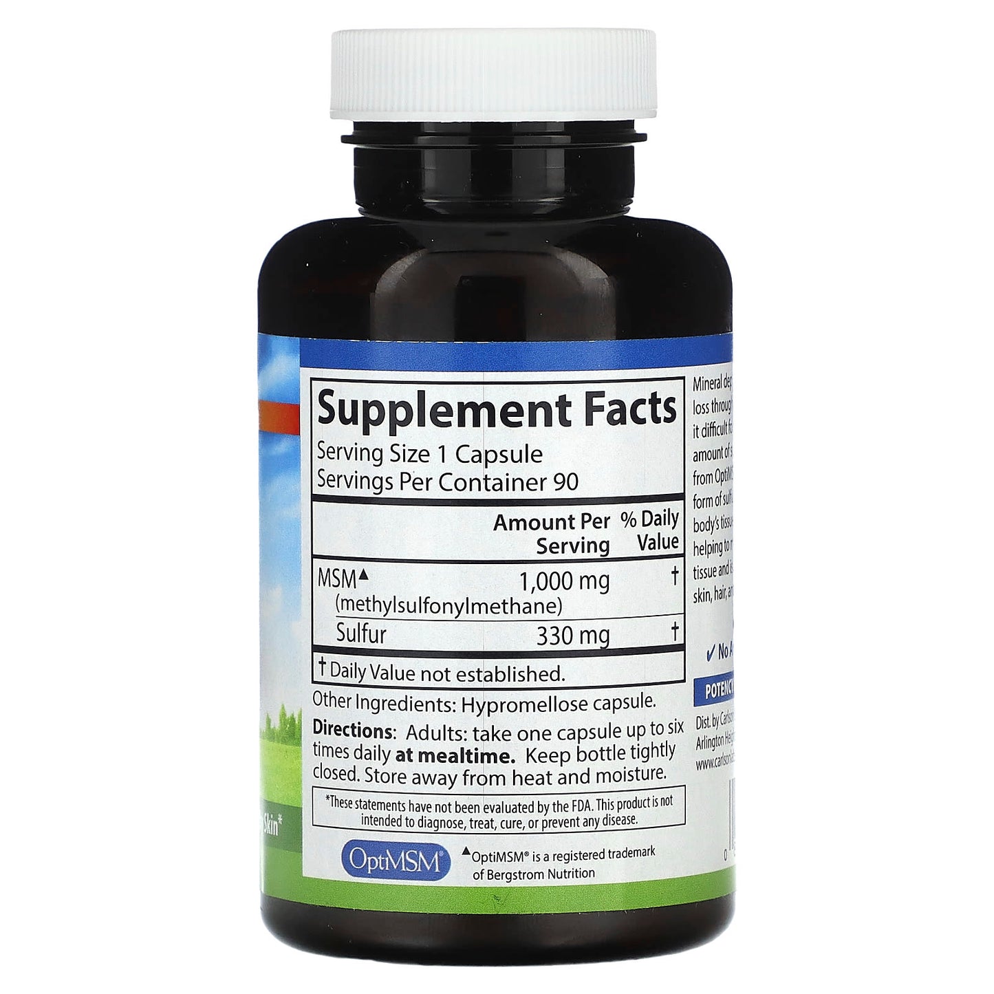 Carlson MSM Sulfur Supplement 1,000mg, 90 Capsules, Joint Health - Image 2