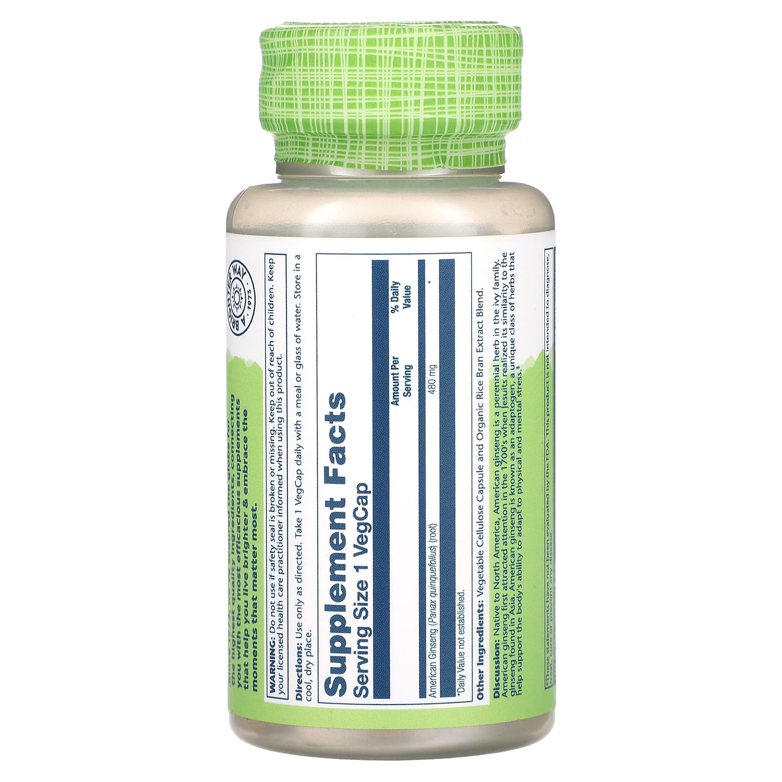 Solaray, True Herbs, American Ginseng, 480 mg, 50 VegCaps - Image 2