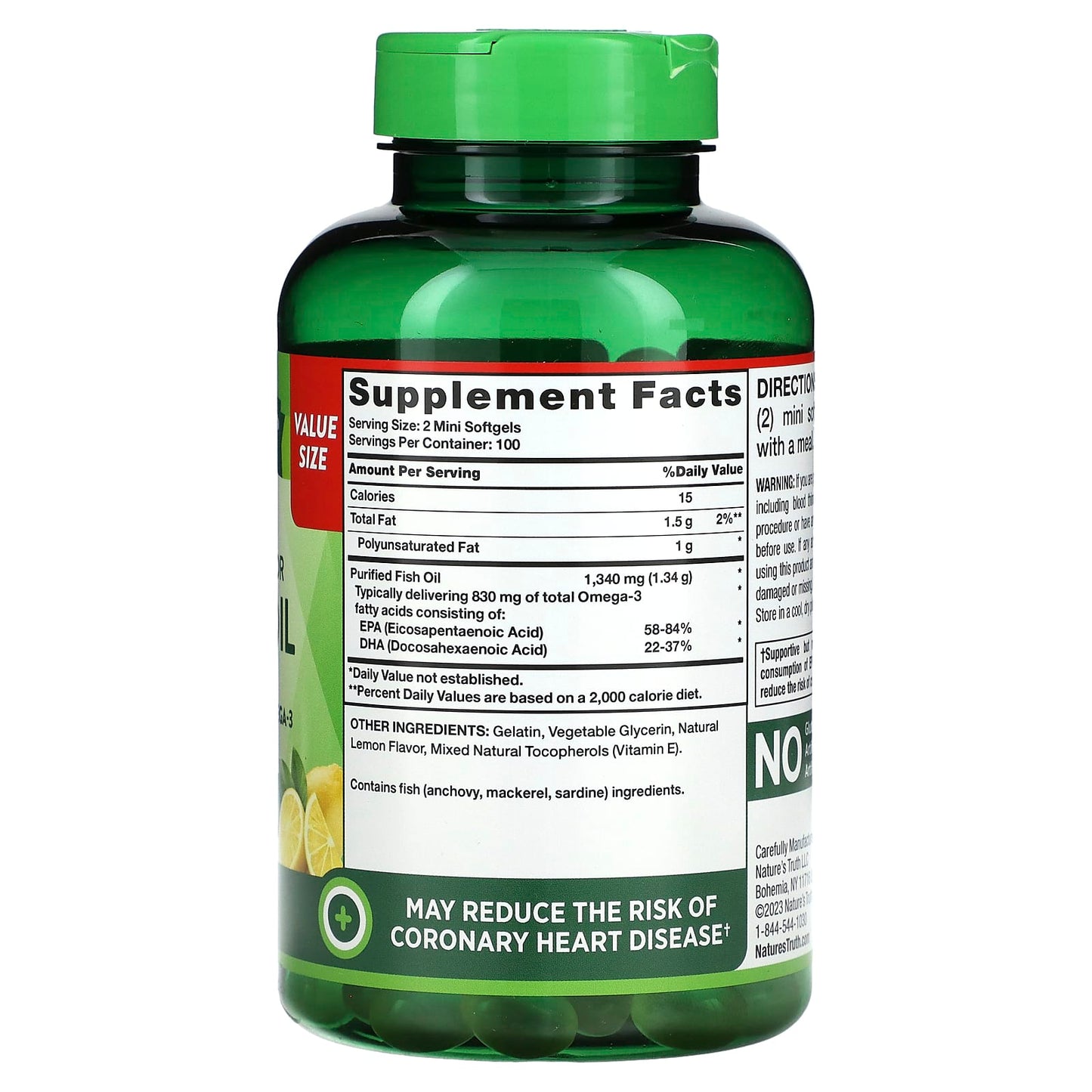 Nature's Truth, Mini Fish Oil, Premium Strength, Natural Lemon, 200 Mini Softgels (670 mg per Softgel) - Image 2