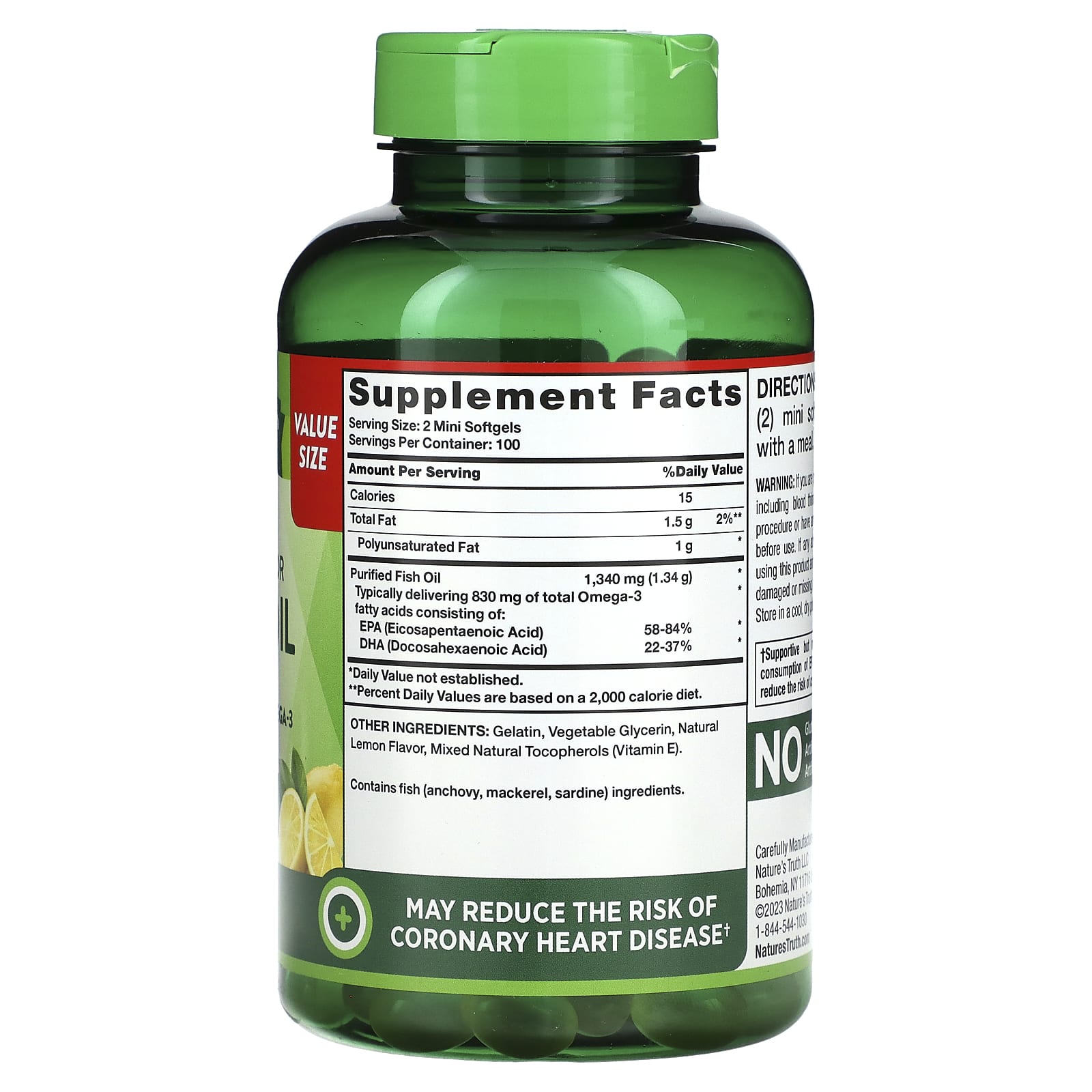 Nature's Truth, Mini Fish Oil, Premium Strength, Natural Lemon, 200 Mini Softgels (670 mg per Softgel) - Image 2