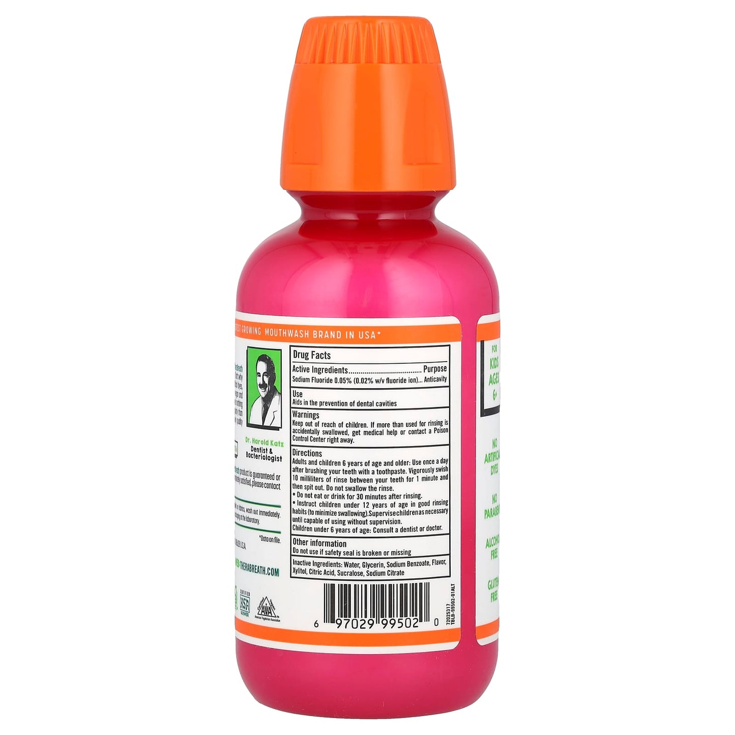 TheraBreath, For Kids! Anti Cavity Oral Rinse, Ages 6+, Strawberry Splash, 10 fl oz (296 ml) - Image 2