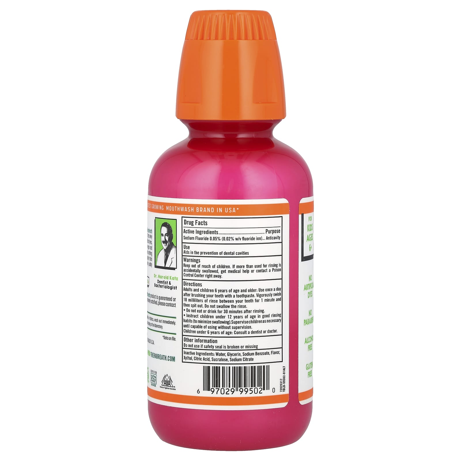 TheraBreath, For Kids! Anti Cavity Oral Rinse, Ages 6+, Strawberry Splash, 10 fl oz (296 ml) - Image 2
