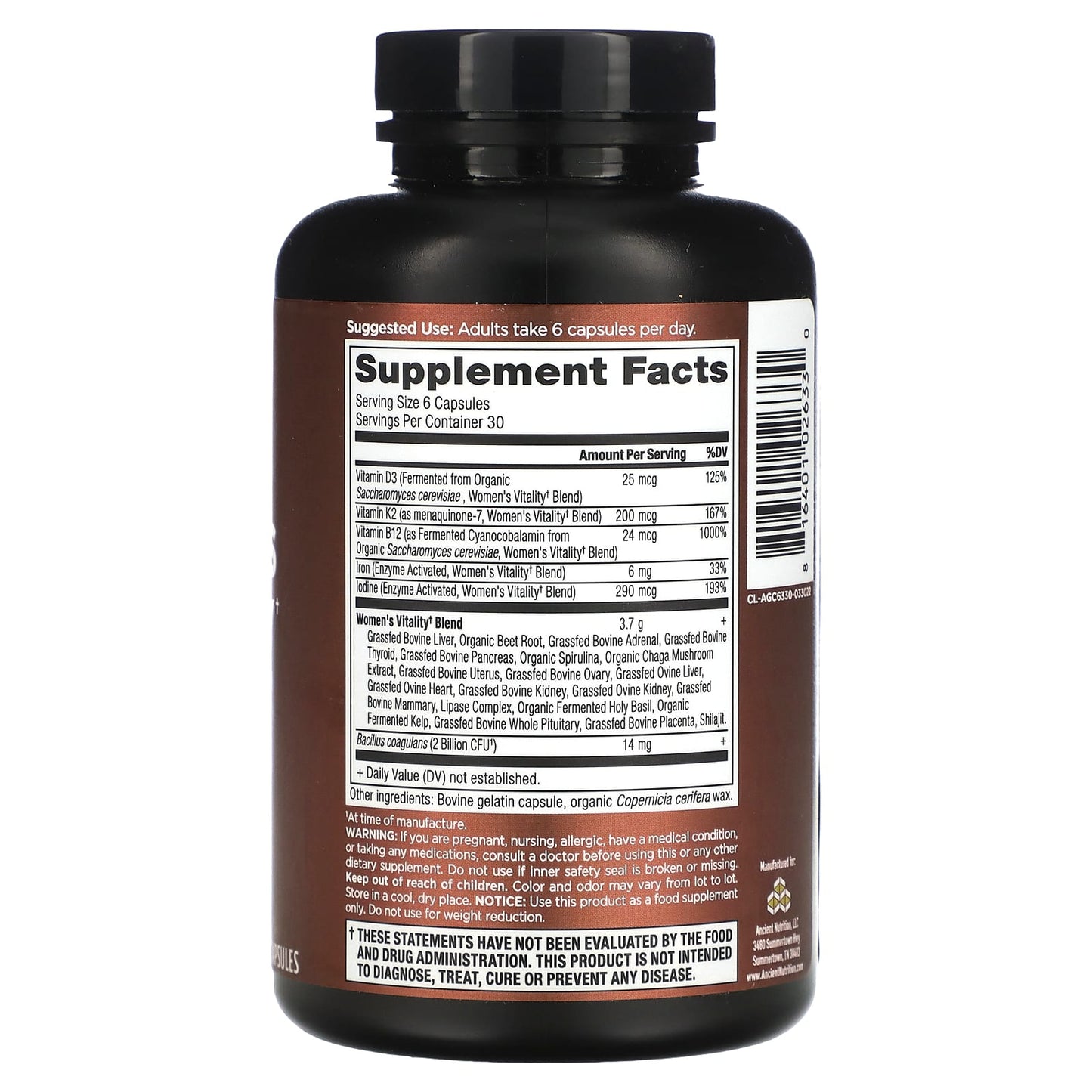 Ancient Nutrition Women's Vitality 180 Capsules - Grass-Fed Liver & Thyroid Support - Image 2