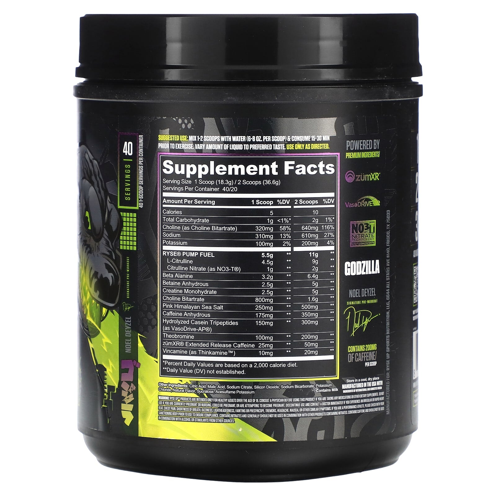 RYSE, Godzilla, Pre-Workout, Blackberry Lemonade, 1.6 lbs (732 g) - Image 2