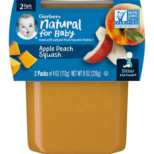 Gerber Natural 2nd Foods Apple Peach Squash Puree 2 Pack, 4 oz Each - Image 1