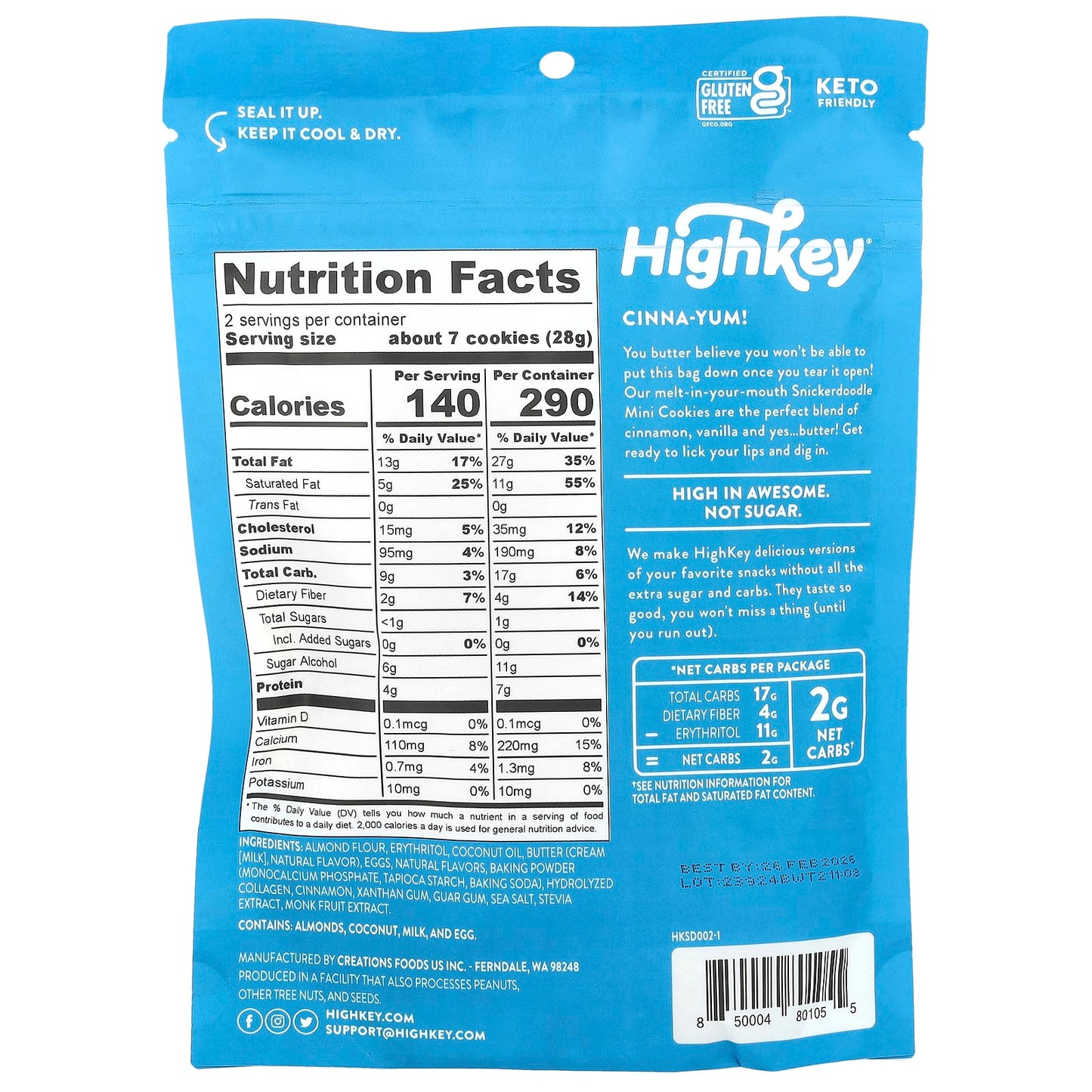HighKey Keto Snickerdoodle Mini Cookies (2 oz, 56.6g) - Image 2