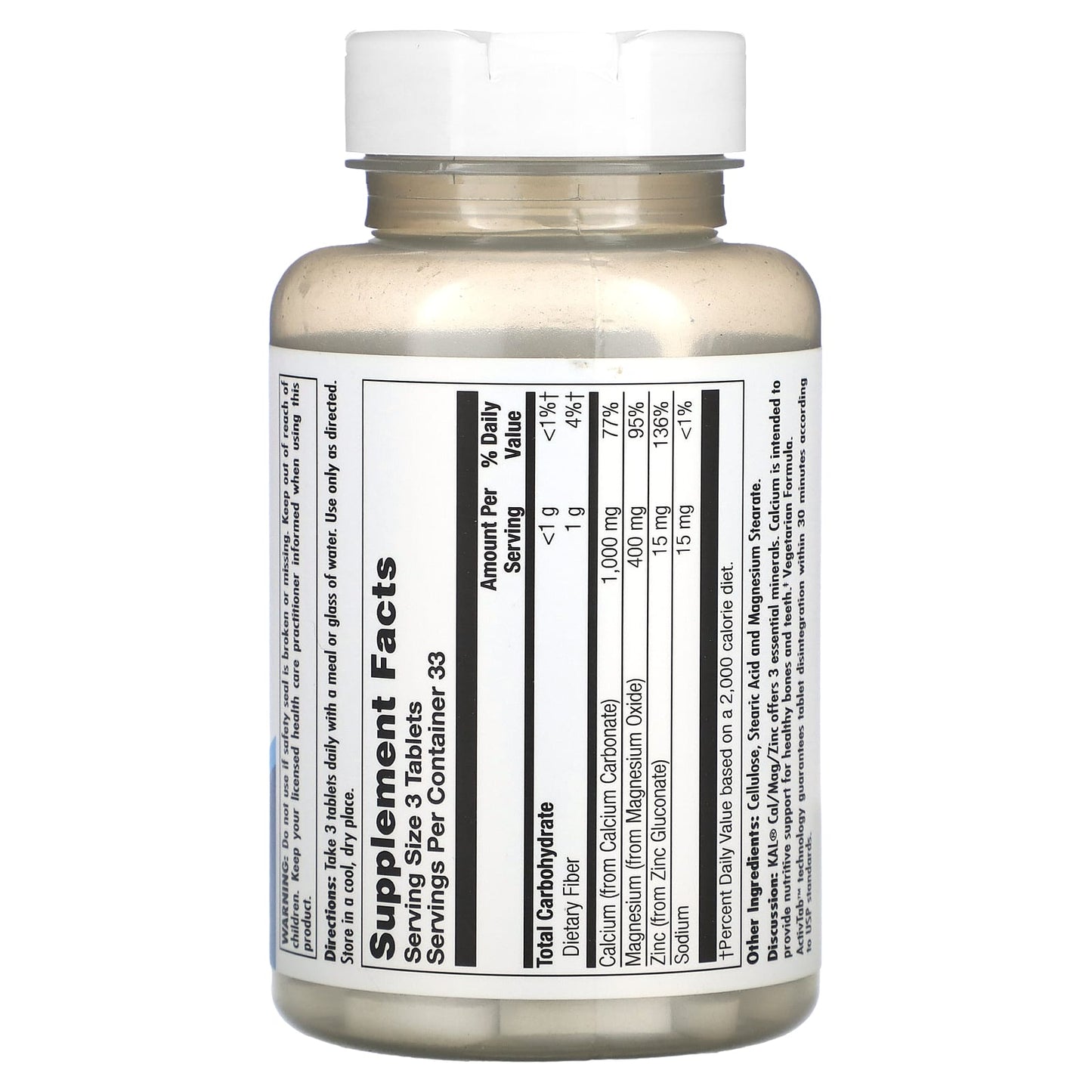 High Potency Calcium, Magnesium & Zinc Supplement 100 Tablets by KAL - Image 2