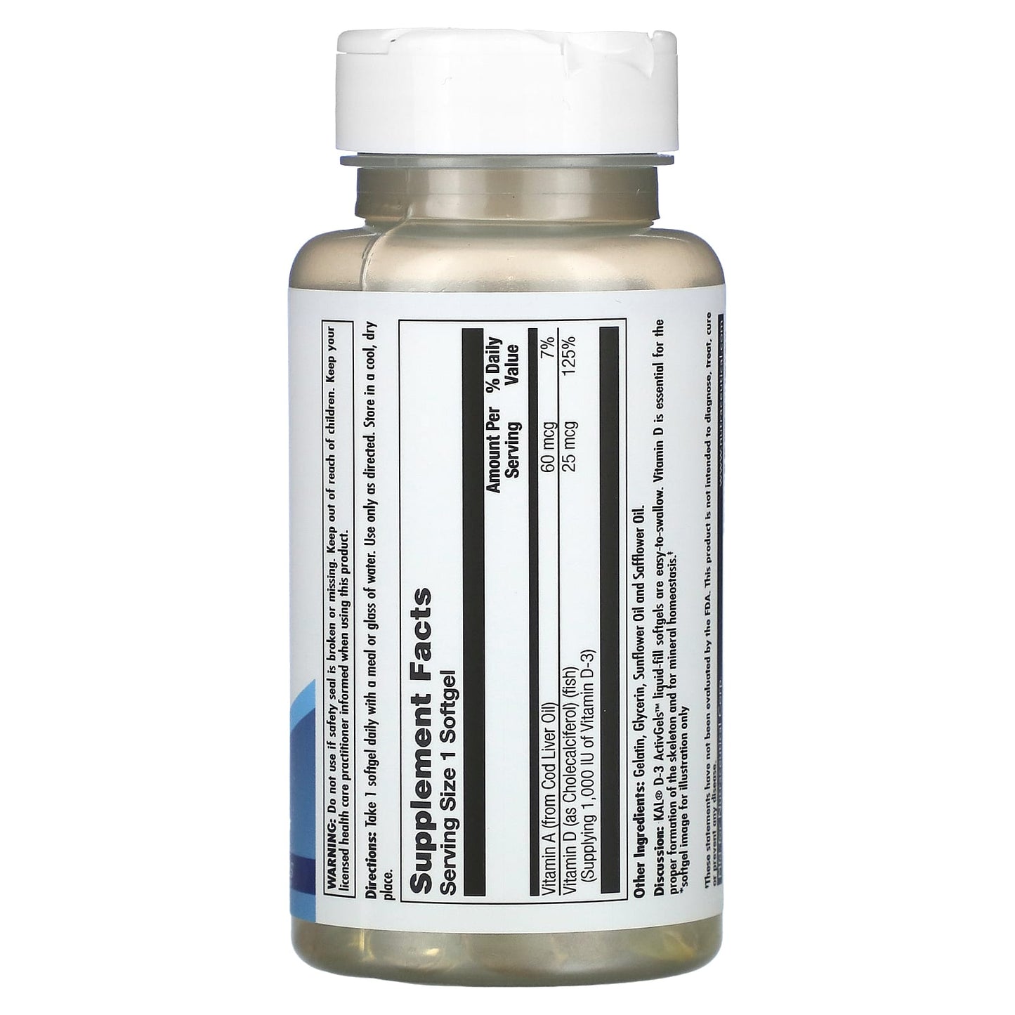 KAL, D-3 , 25 mcg (1,000 IU), 200 Softgels - Image 2