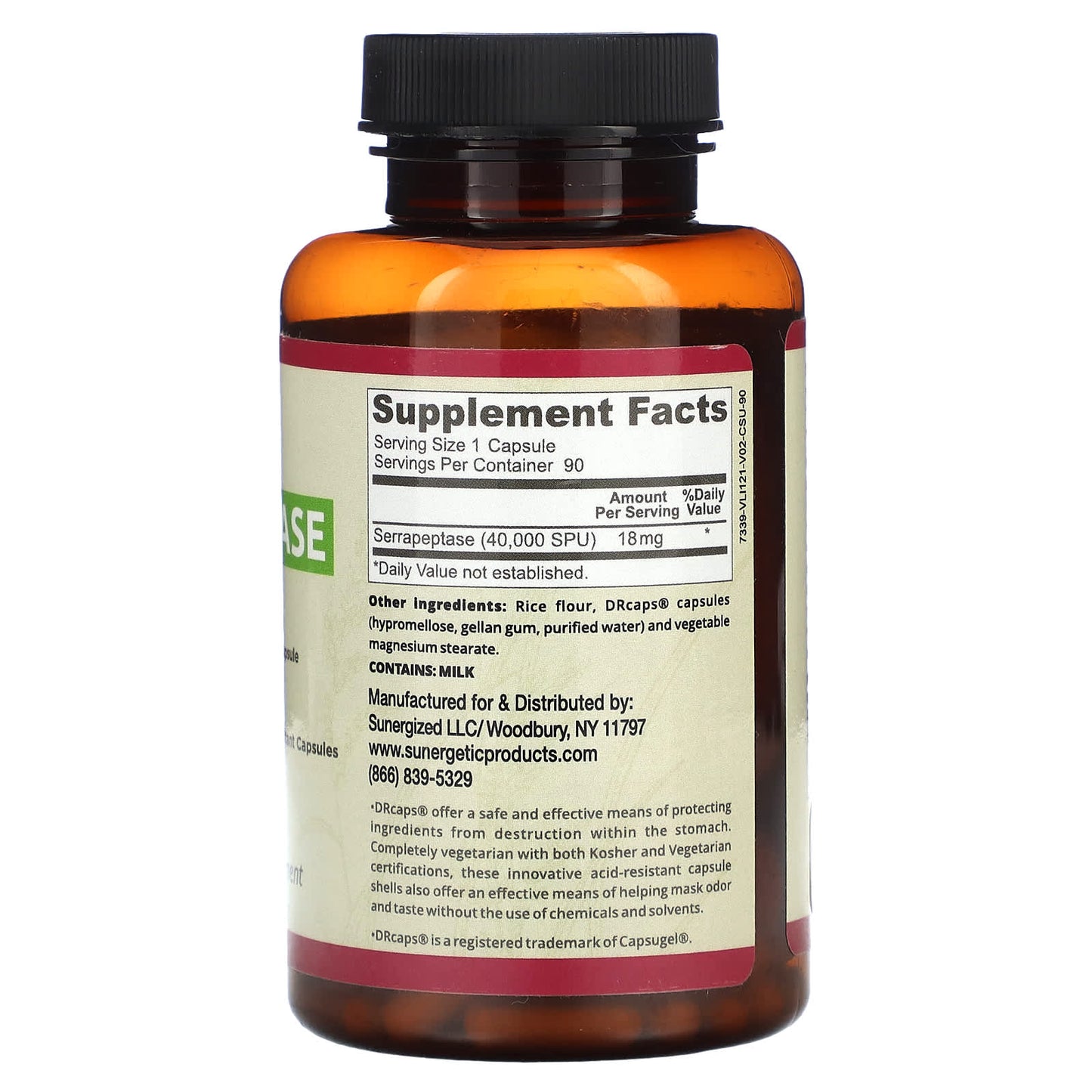Sunergetic, Serrapeptase, 18 mg, 90 Capsules - Image 2