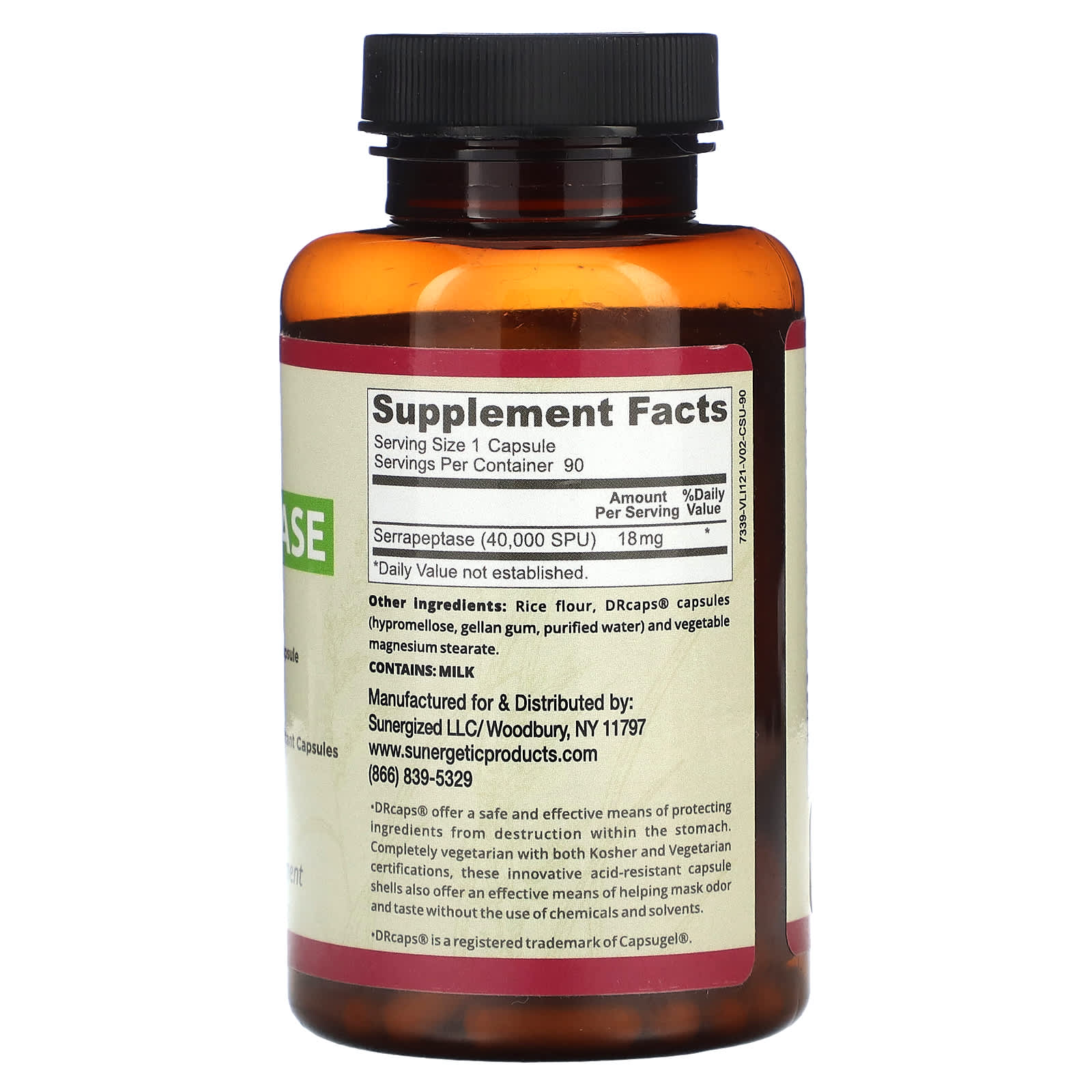 Sunergetic, Serrapeptase, 18 mg, 90 Capsules - Image 2