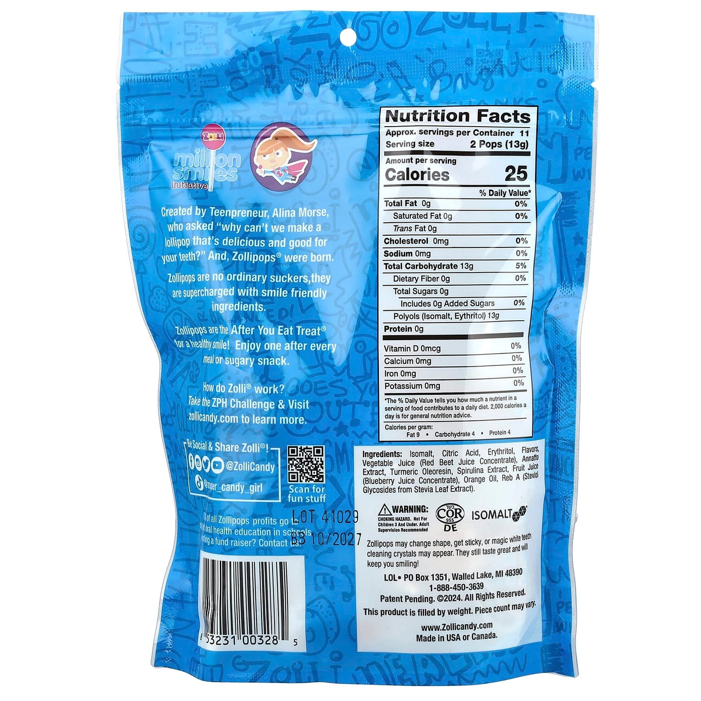Zollipops, The Clean Teeth Pops®, Delicious Fruit , Approx. 23-25 Pops, 5.2 oz (142 g) - Image 2