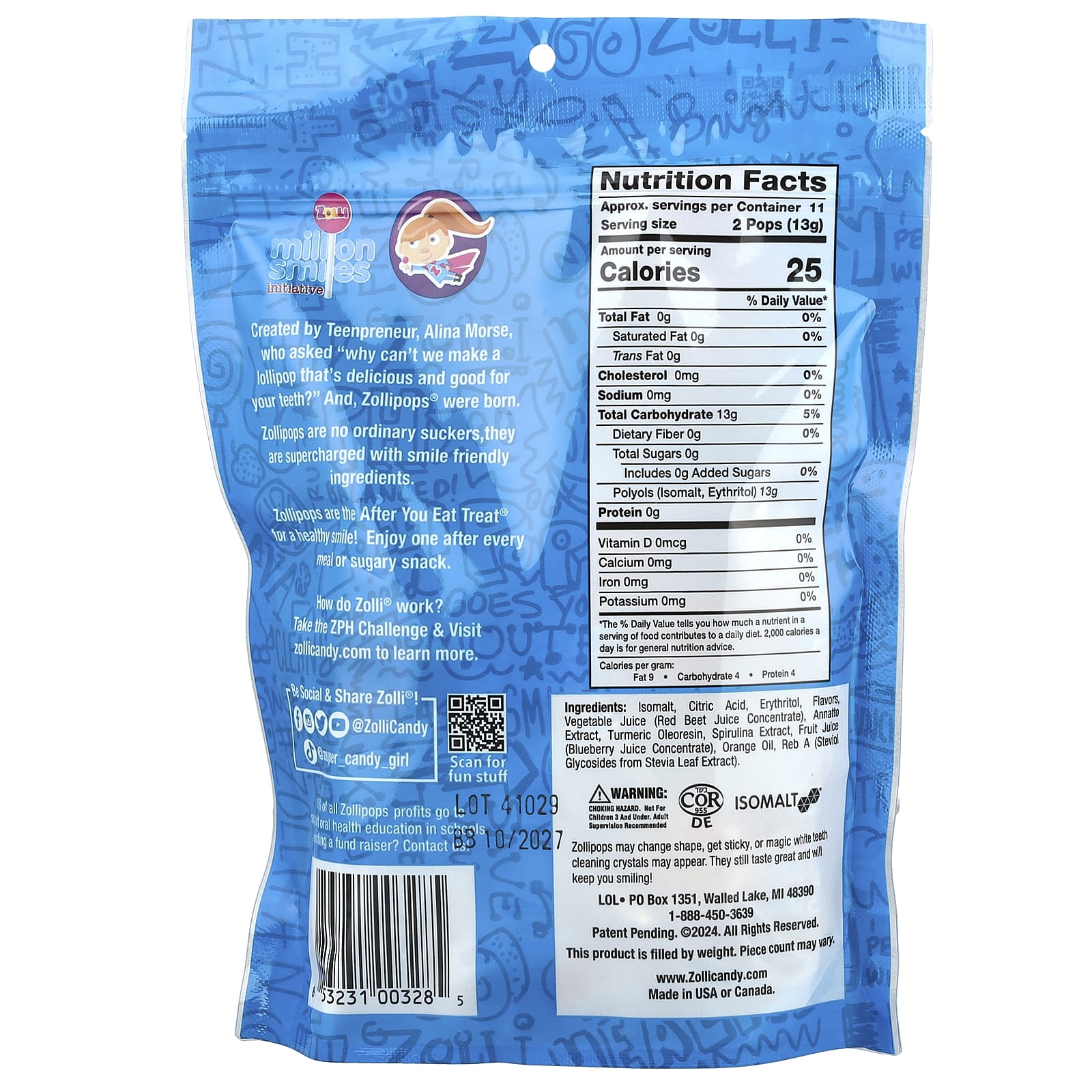 Zollipops, The Clean Teeth Pops®, Delicious Fruit , Approx. 23-25 Pops, 5.2 oz (142 g) - Image 2
