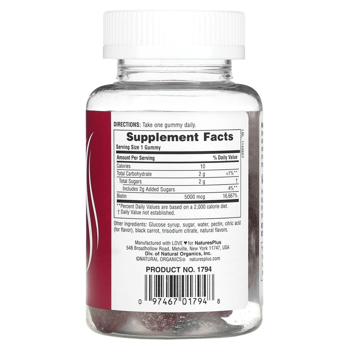 NaturesPlus, Biotin Gummies, Raspberry, 5,000 mcg, 60 Gummies - Image 2