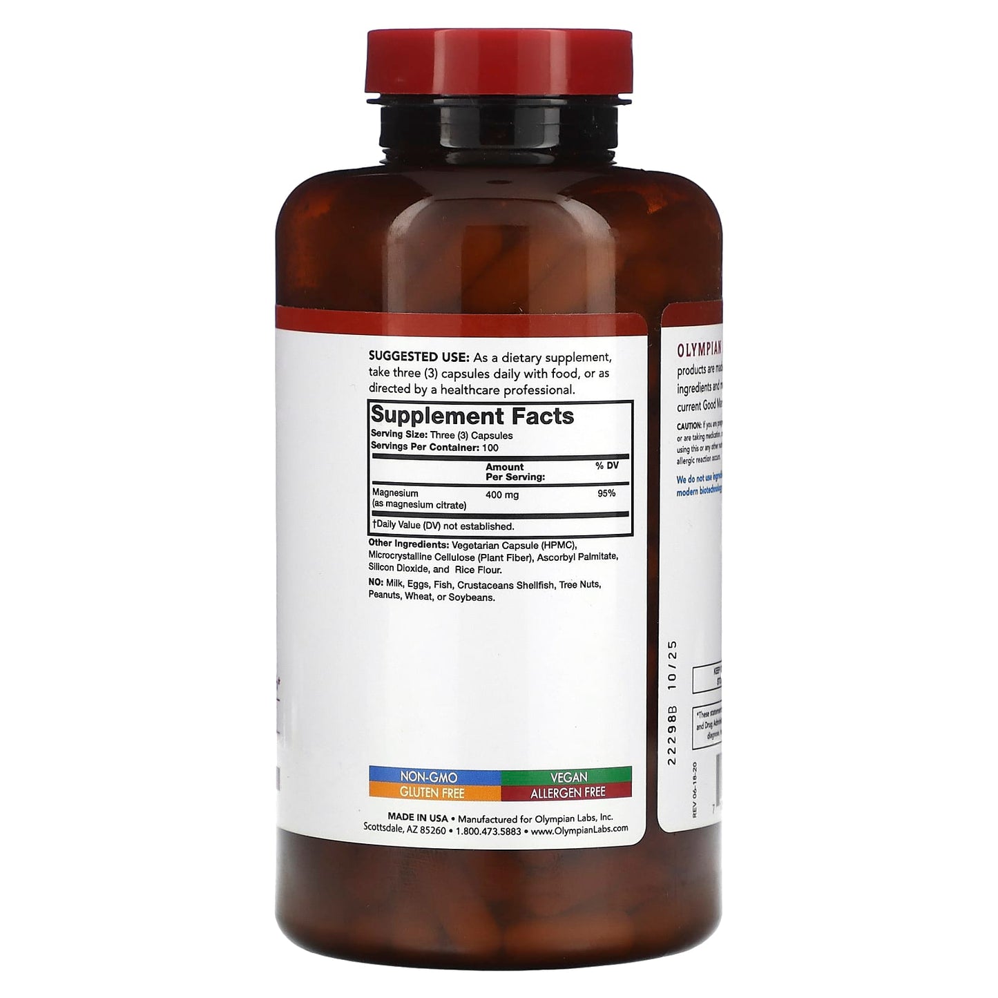 Olympian Labs, Magnesium Citrate, 400 mg, 300 Vegetarian Capsules (133 mg per Capsule) - Image 2