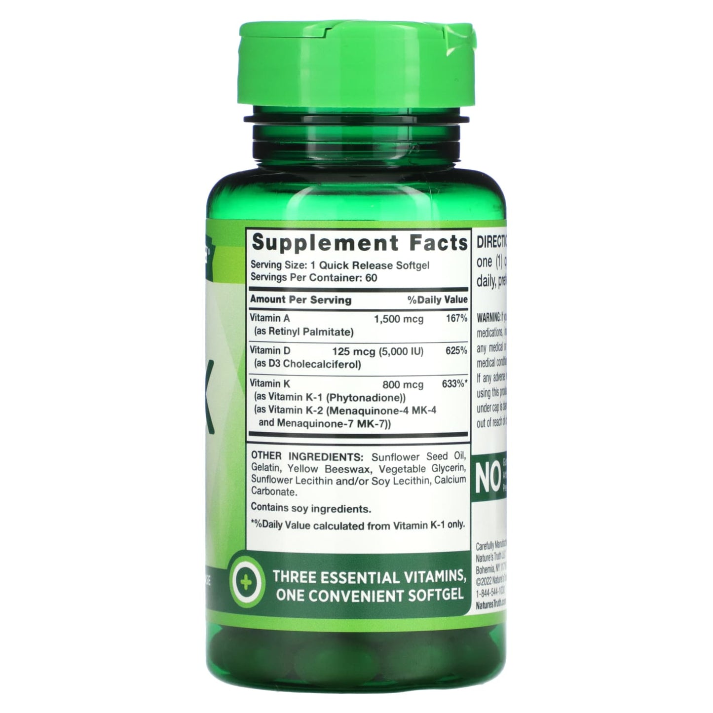 Nature's Truth, High Potency A, D, K, 60 Quick Release Softgels - Image 2