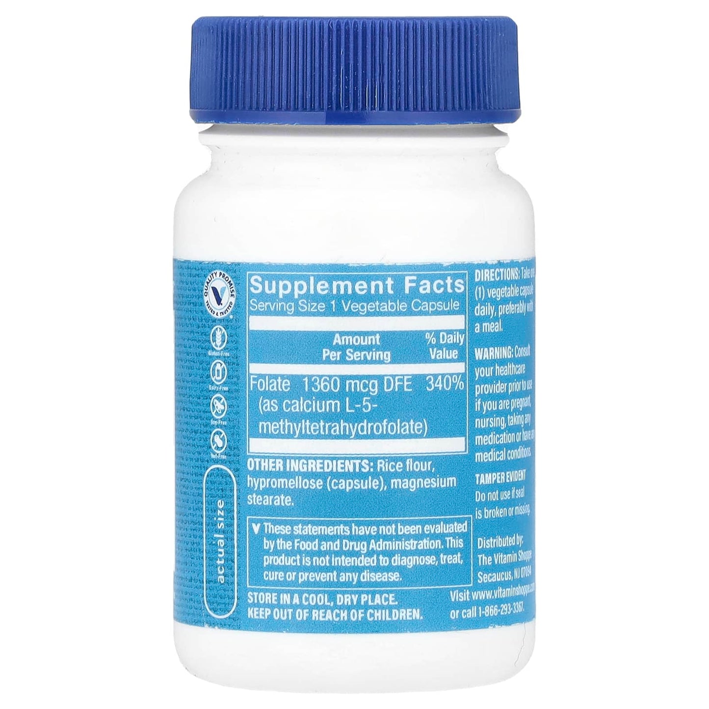 The Vitamin Shoppe, Methyl Folate , 800 mcg , 60 Vegetable Capsules - Image 2