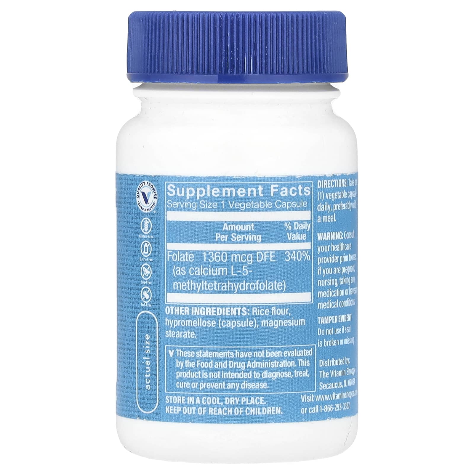 The Vitamin Shoppe, Methyl Folate , 800 mcg , 60 Vegetable Capsules - Image 2