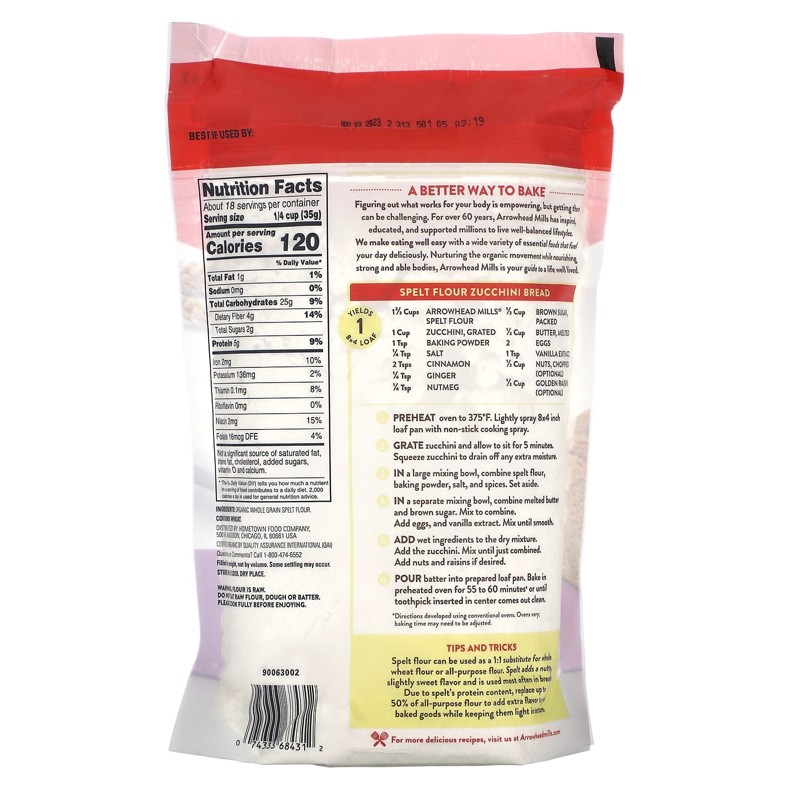 Organic Spelt Flour for Baking, 100% Whole Grain, USDA Organic - Arrowhead Mills - Image 2