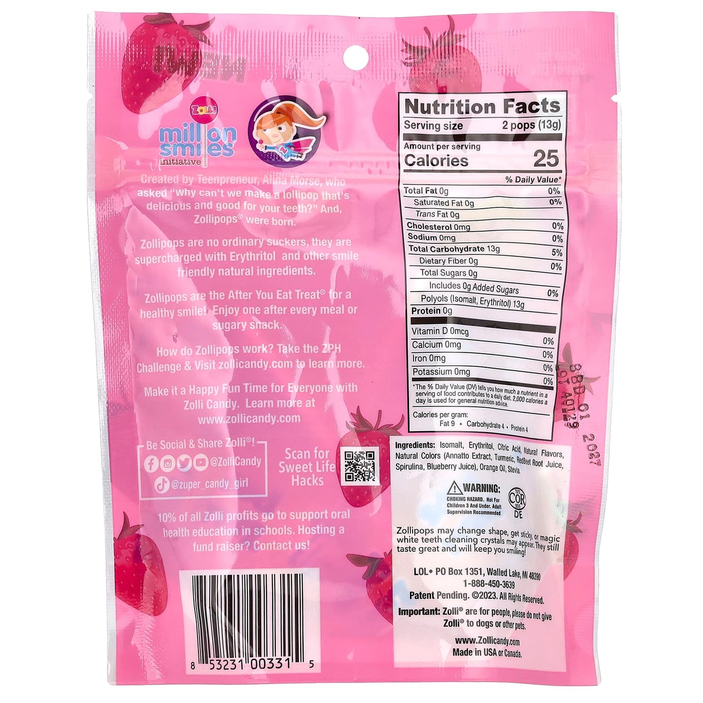 Zollipops, Suckers, Strawberry, 3.1 oz (88 g) - Image 2