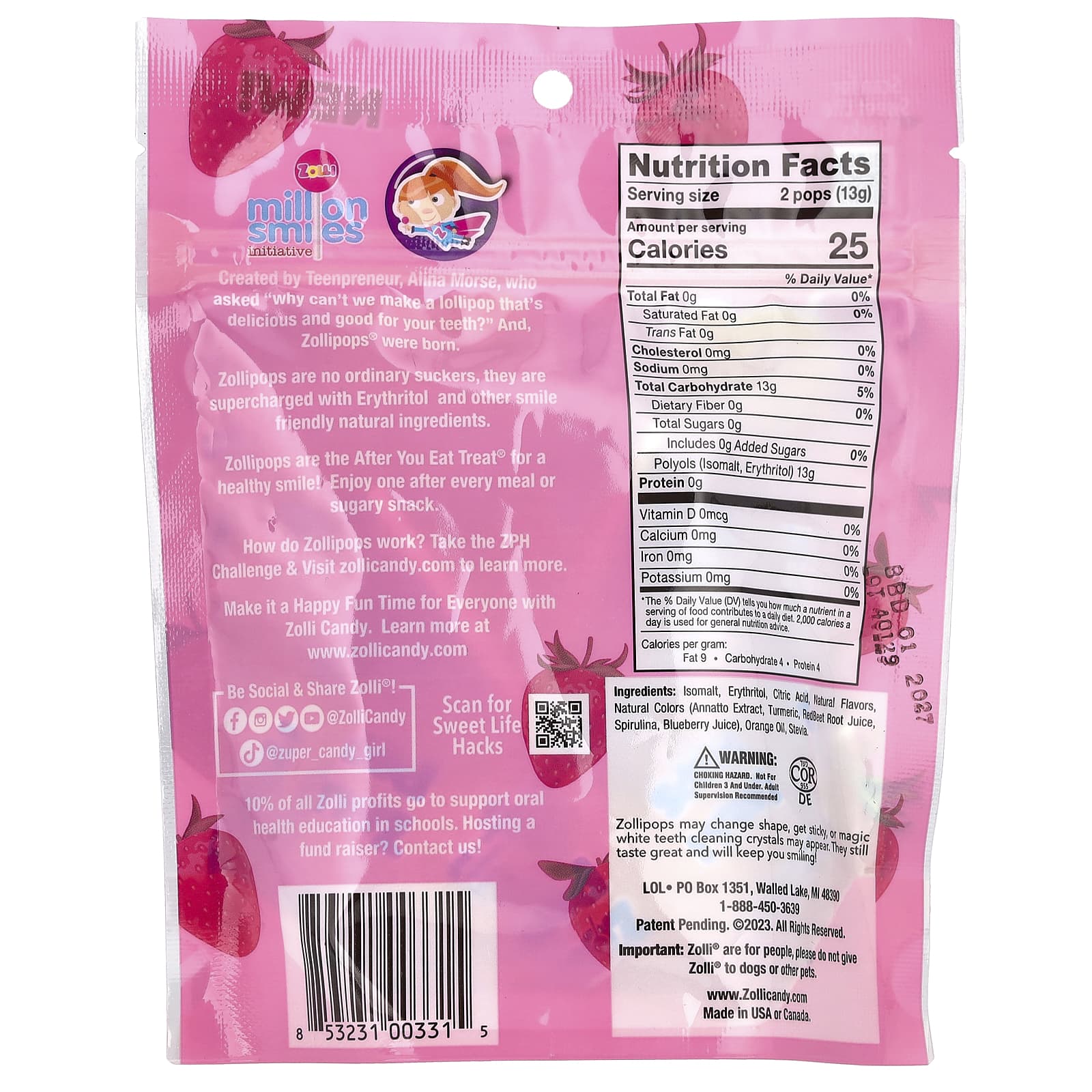 Zollipops, Suckers, Strawberry, 3.1 oz (88 g) - Image 2