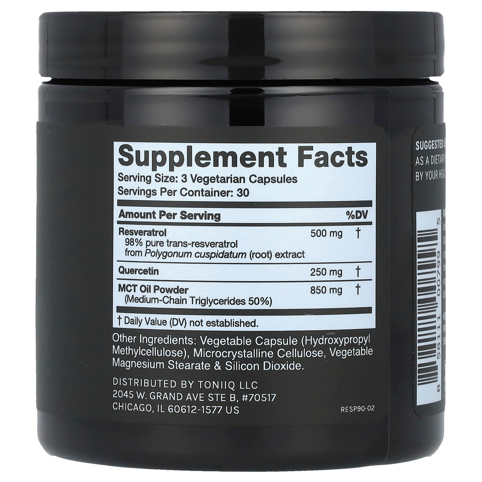 Toniiq, Resveratrol+, With Quercetin & MCT, 90 Capsules - Image 2