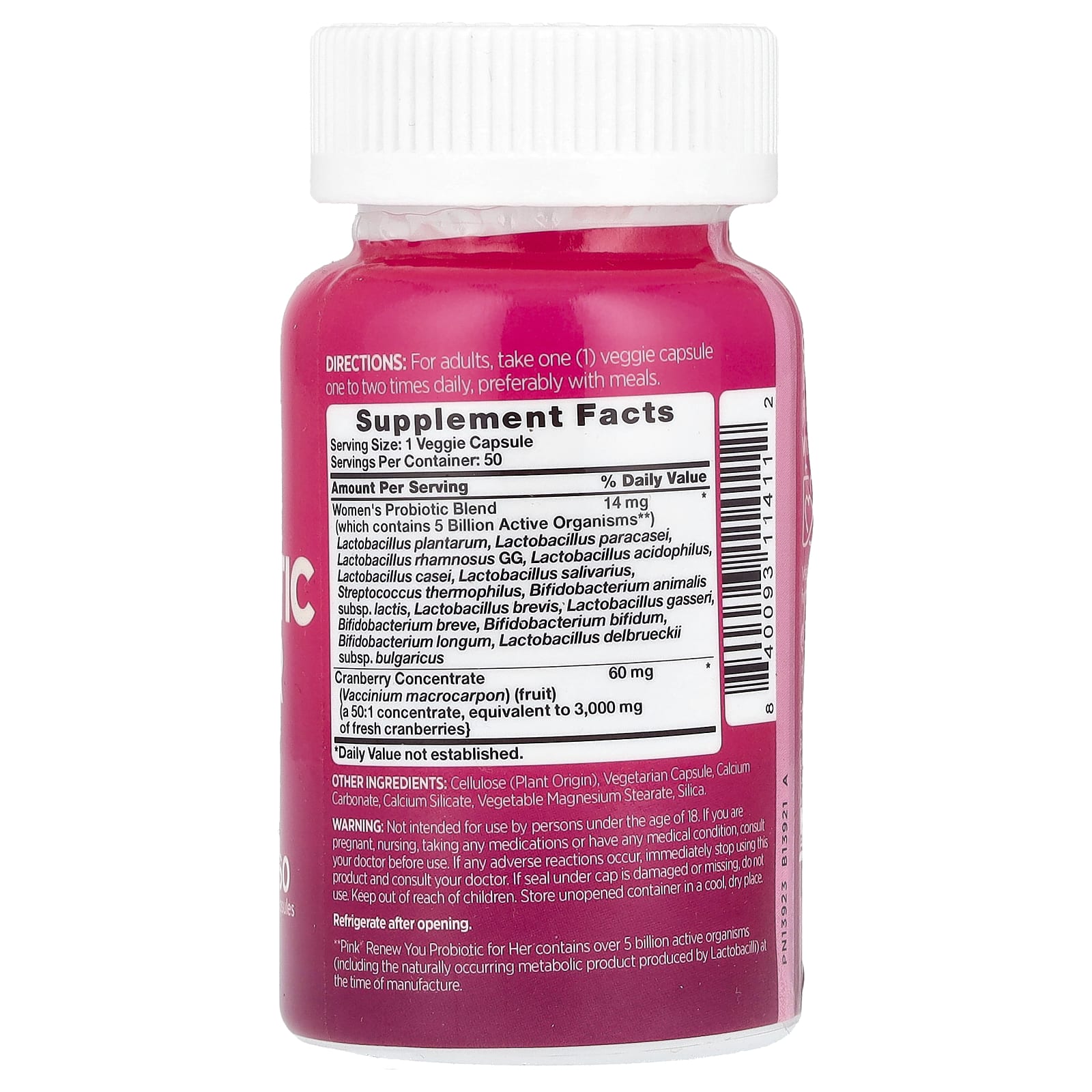 Pink, Probiotic for Her +Cranberry, 50 Capsules - Image 2