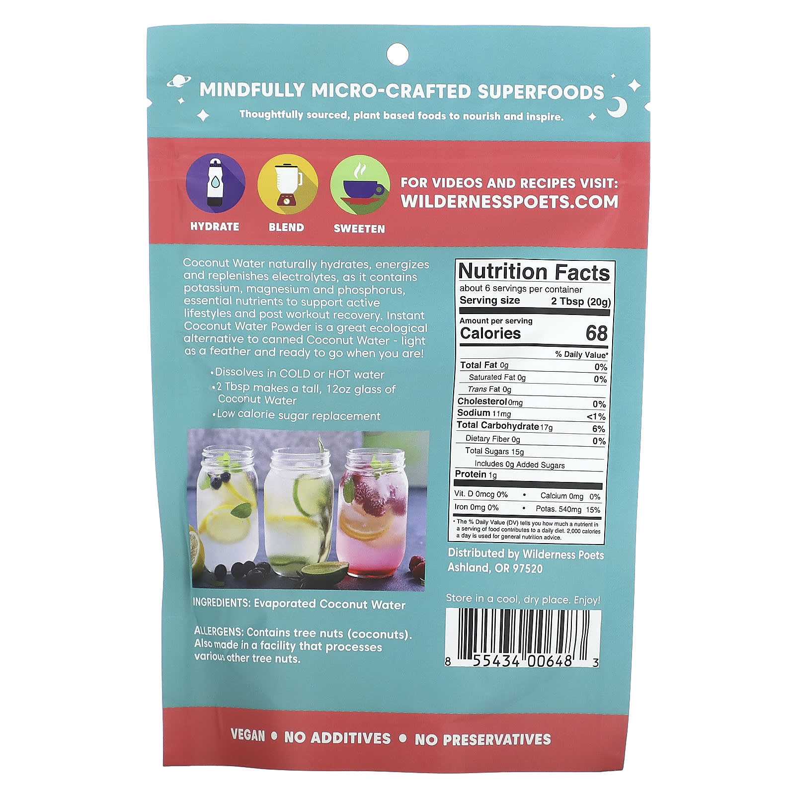 Wilderness Poets, Coconut Water Powder, Evaporated, 4 oz (113 g)