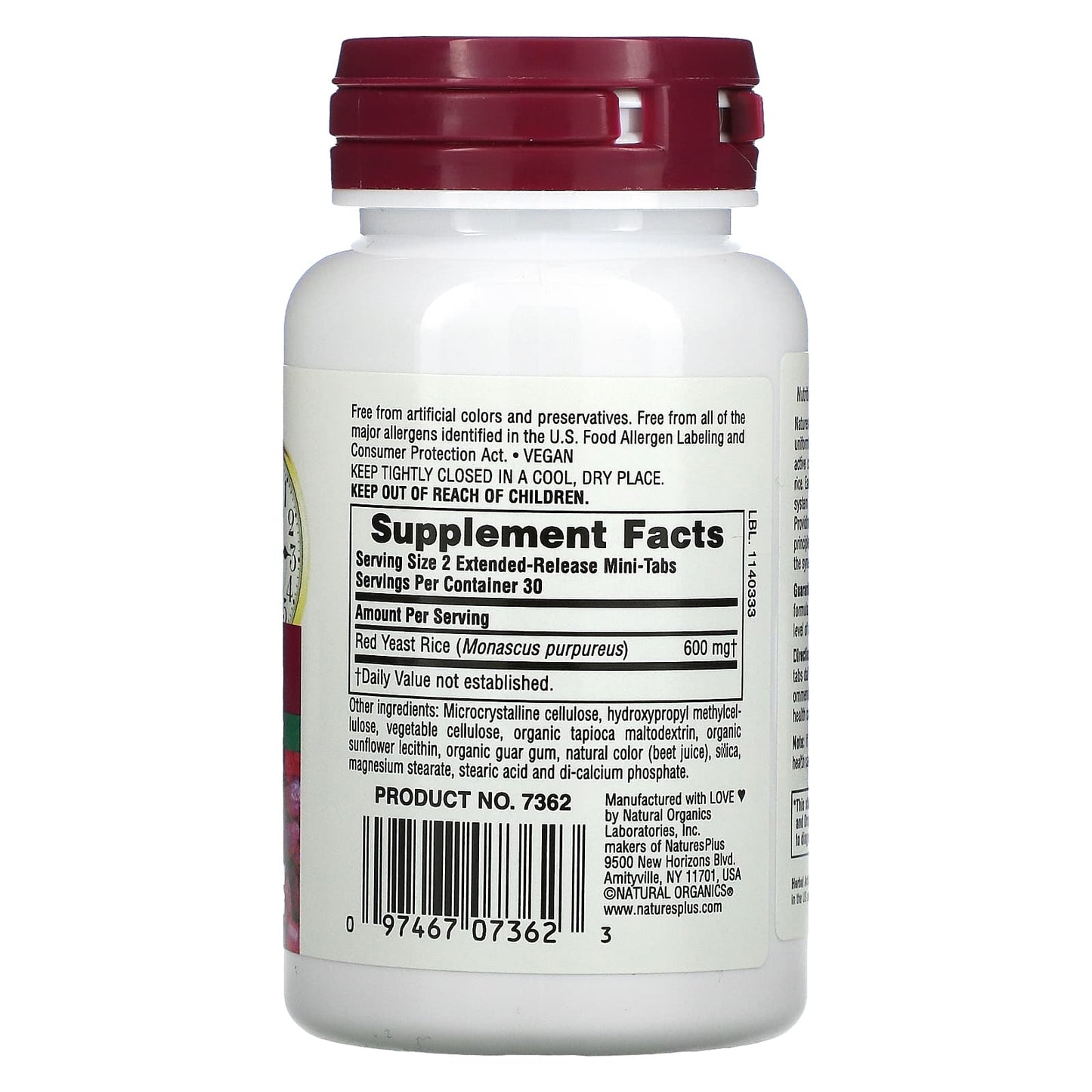 NaturesPlus, Herbal Actives, Red Yeast Rice, 60 Mini-Tablets (300 mg per Tablet) - Image 2