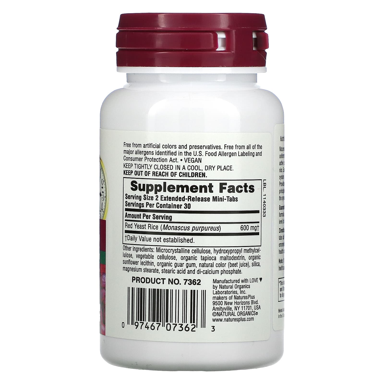 NaturesPlus, Herbal Actives, Red Yeast Rice, 60 Mini-Tablets (300 mg per Tablet) - Image 2