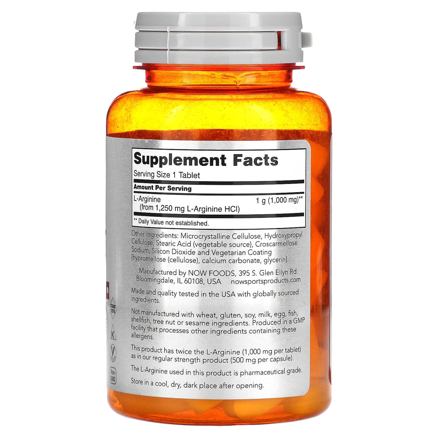 NOW Foods, Double Strength L-Arginine, 1,000 mg, 60 Tablets - Image 2