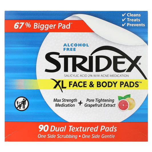 Stridex, XL Face & Body Pads, Alcohol Free, 90 Dual Textured Pads - Image 1