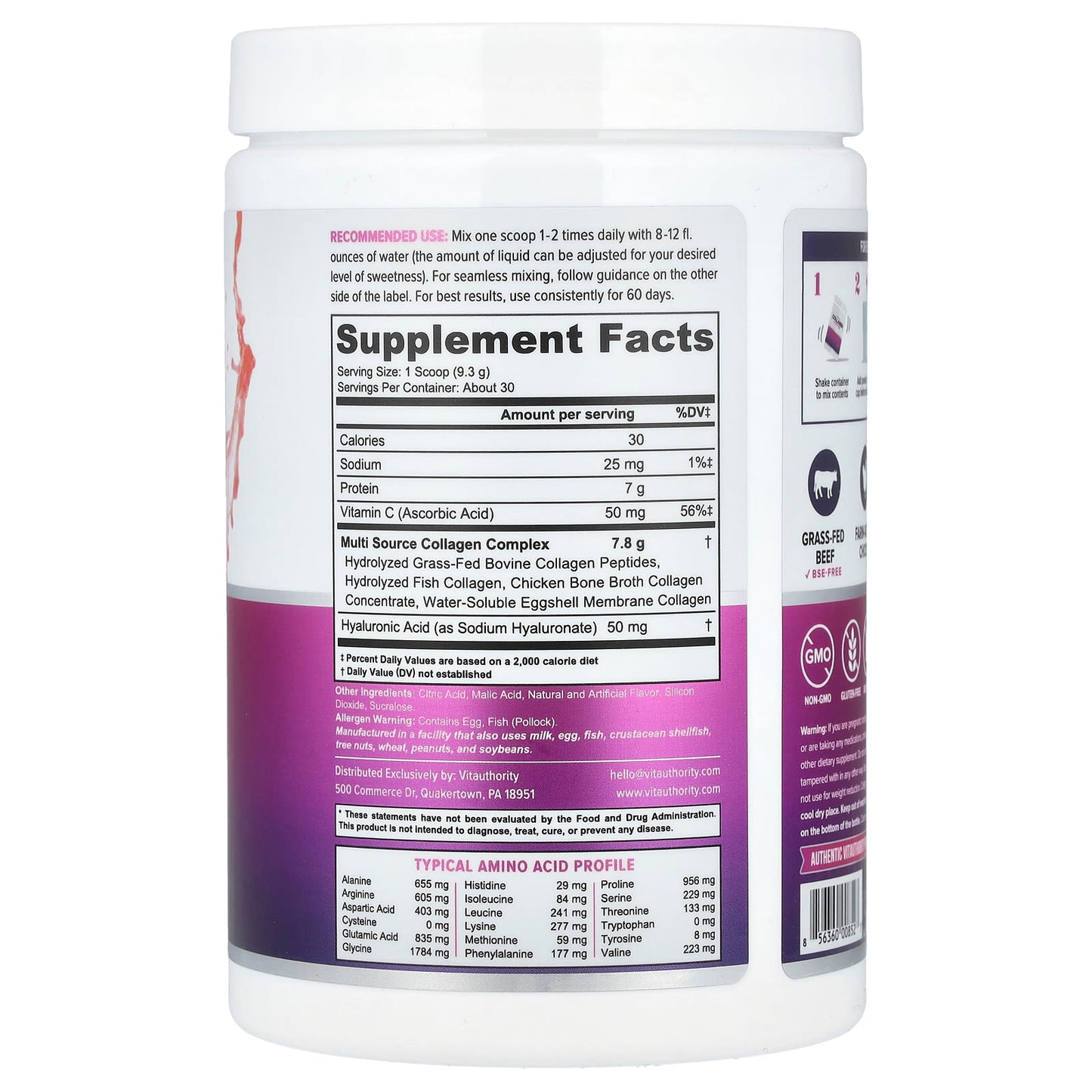 Vitauthority, Multi Collagen Protein+, Strawberry, 9.8 oz (279 g) - Image 2
