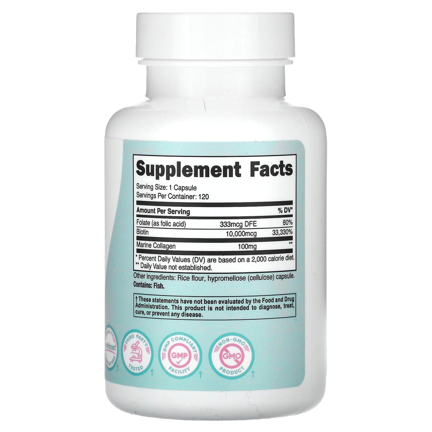 Nutricost, Women, Biotin With Folate & Collagen, 10,000 mcg, 120 Capsules - Image 2
