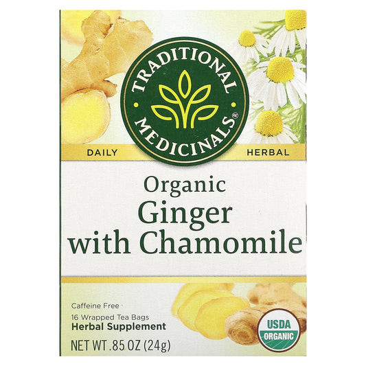 Traditional Medicinals, Herbal Teas, Organic Ginger with Chamomile, Caffeine Free, 16 Wrapped Tea Bags, 0.85 oz (24 g) - Image 1
