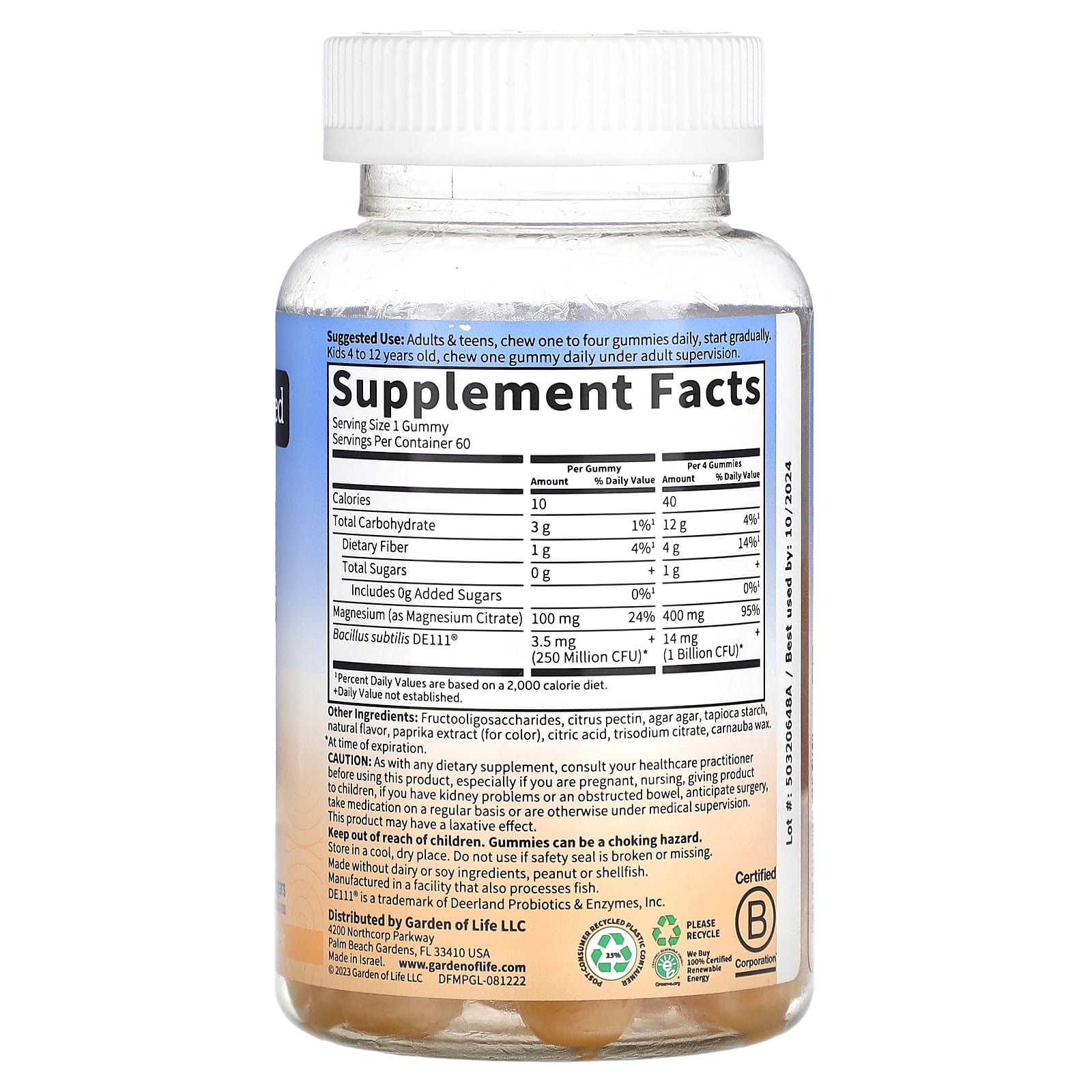 Garden of Life Magnesium Gummies with Probiotics & Prebiotics, 60 Count - Image 2