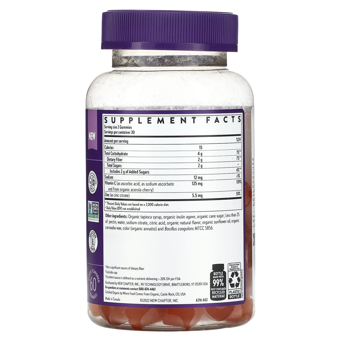 New Chapter, Immune Defense Vitamin C+, Citrus, 60 Gummies - Image 2
