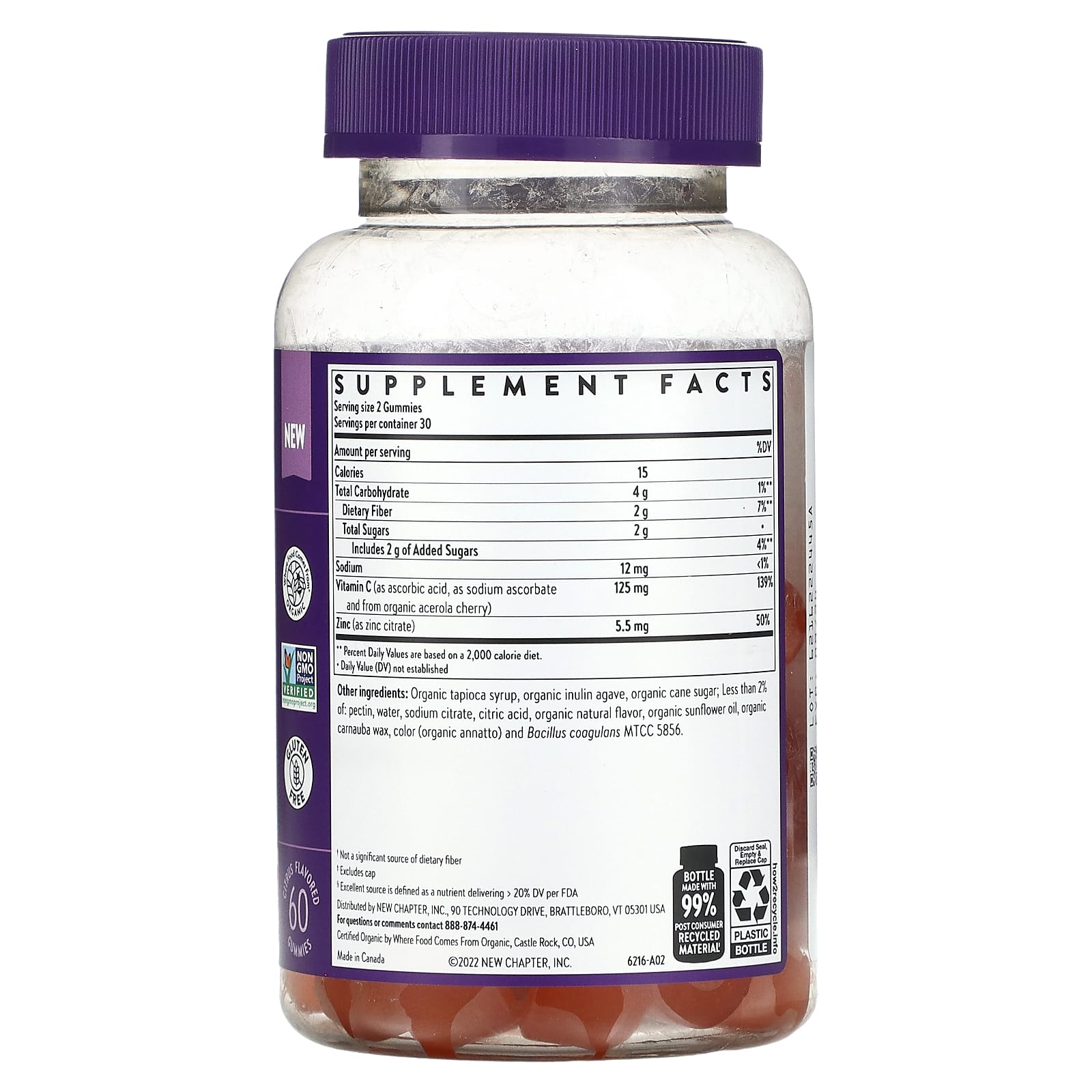 New Chapter, Immune Defense Vitamin C+, Citrus, 60 Gummies - Image 2