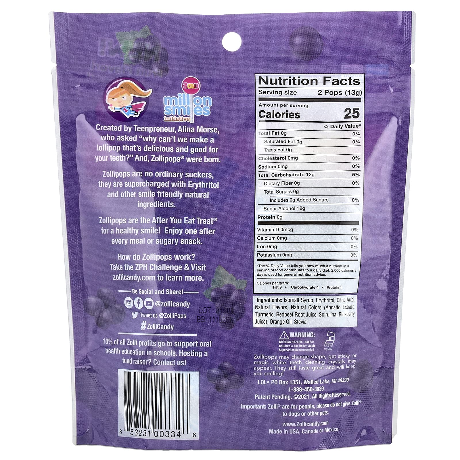 Zollipops, The Clean Teeth Pops®, Grape, 3.1 oz - Image 2