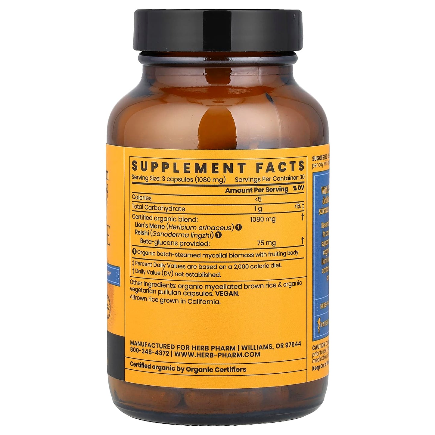 Lion's Mane & Reishi Mushroom Supplement, Vegan, USDA Organic, 90 Capsules - Image 2