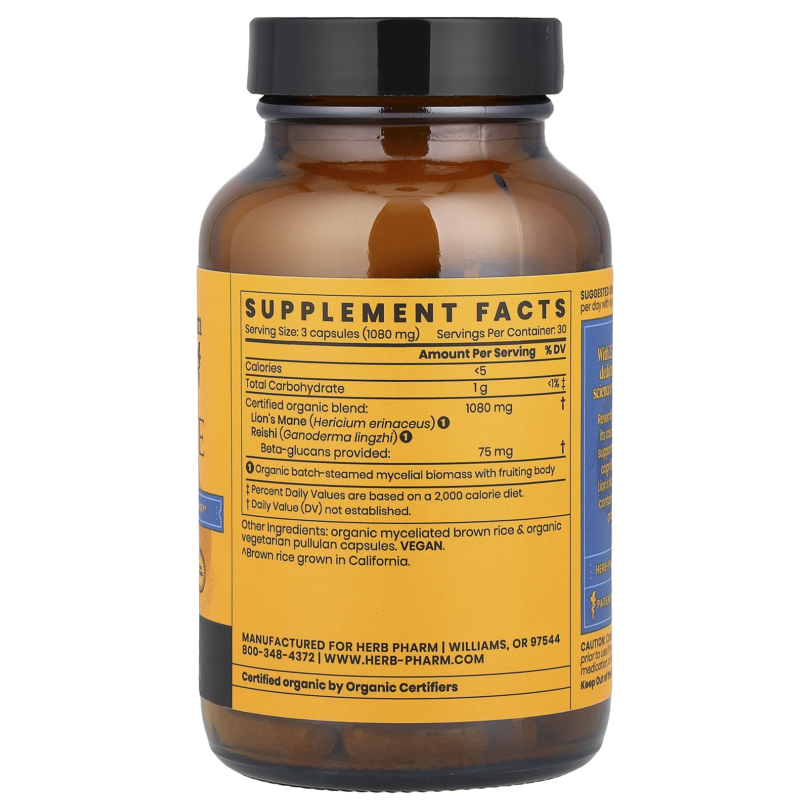 Lion's Mane & Reishi Mushroom Supplement, Vegan, USDA Organic, 90 Capsules - Image 2