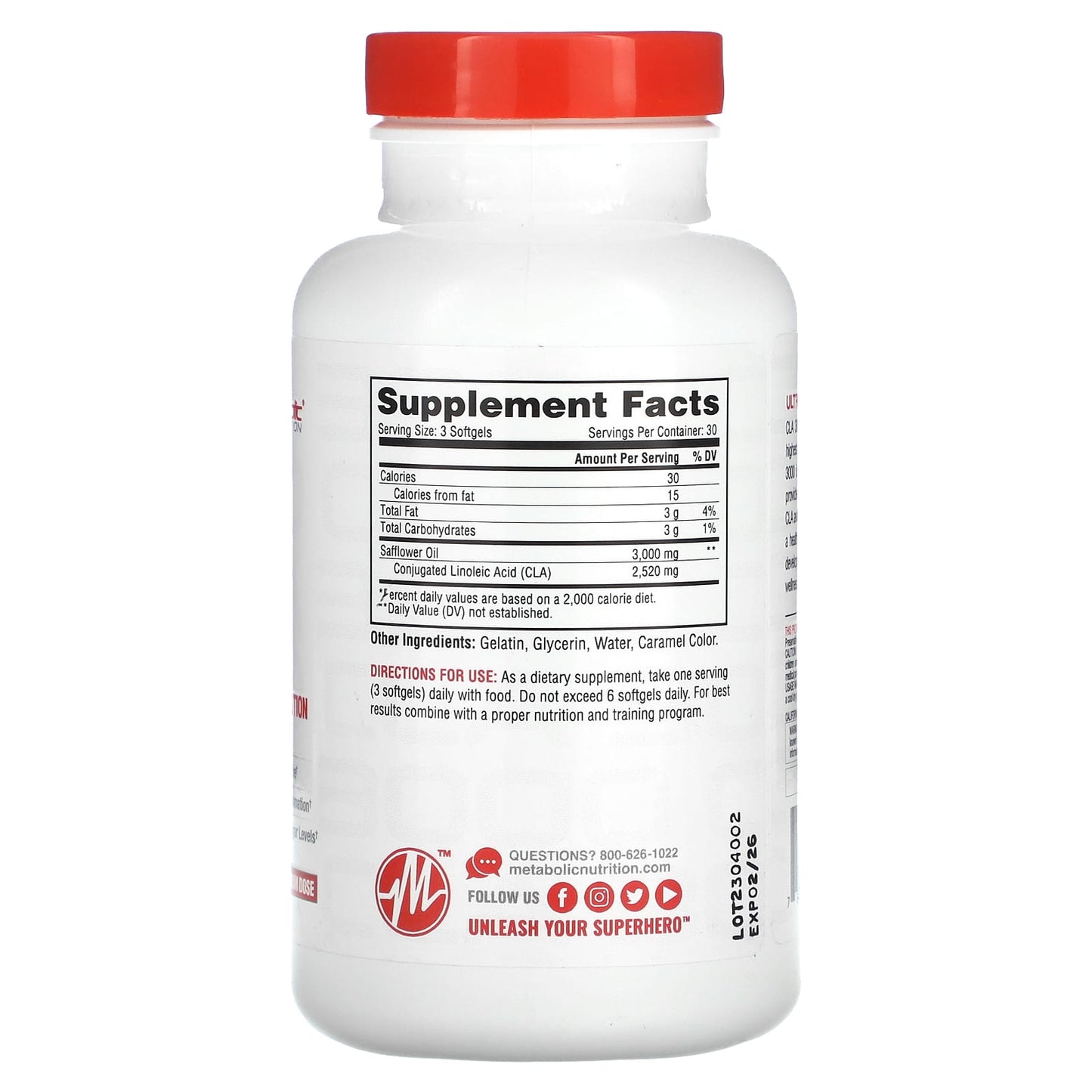 Metabolic Nutrition, CLA 3000, 90 Softgels (1,000 mg per Softgel) - Image 2