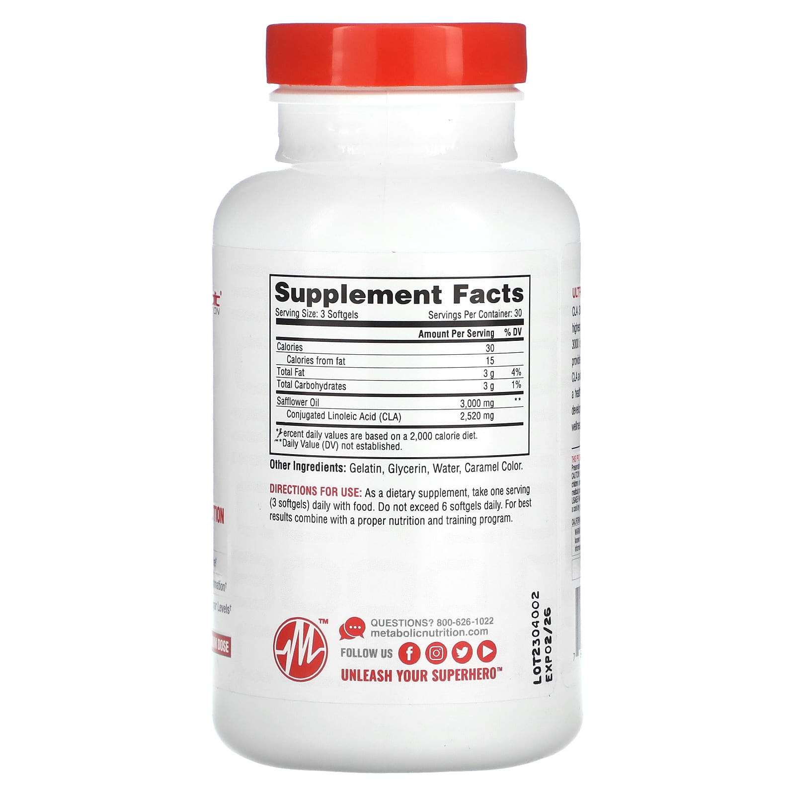 Metabolic Nutrition, CLA 3000, 90 Softgels (1,000 mg per Softgel) - Image 2