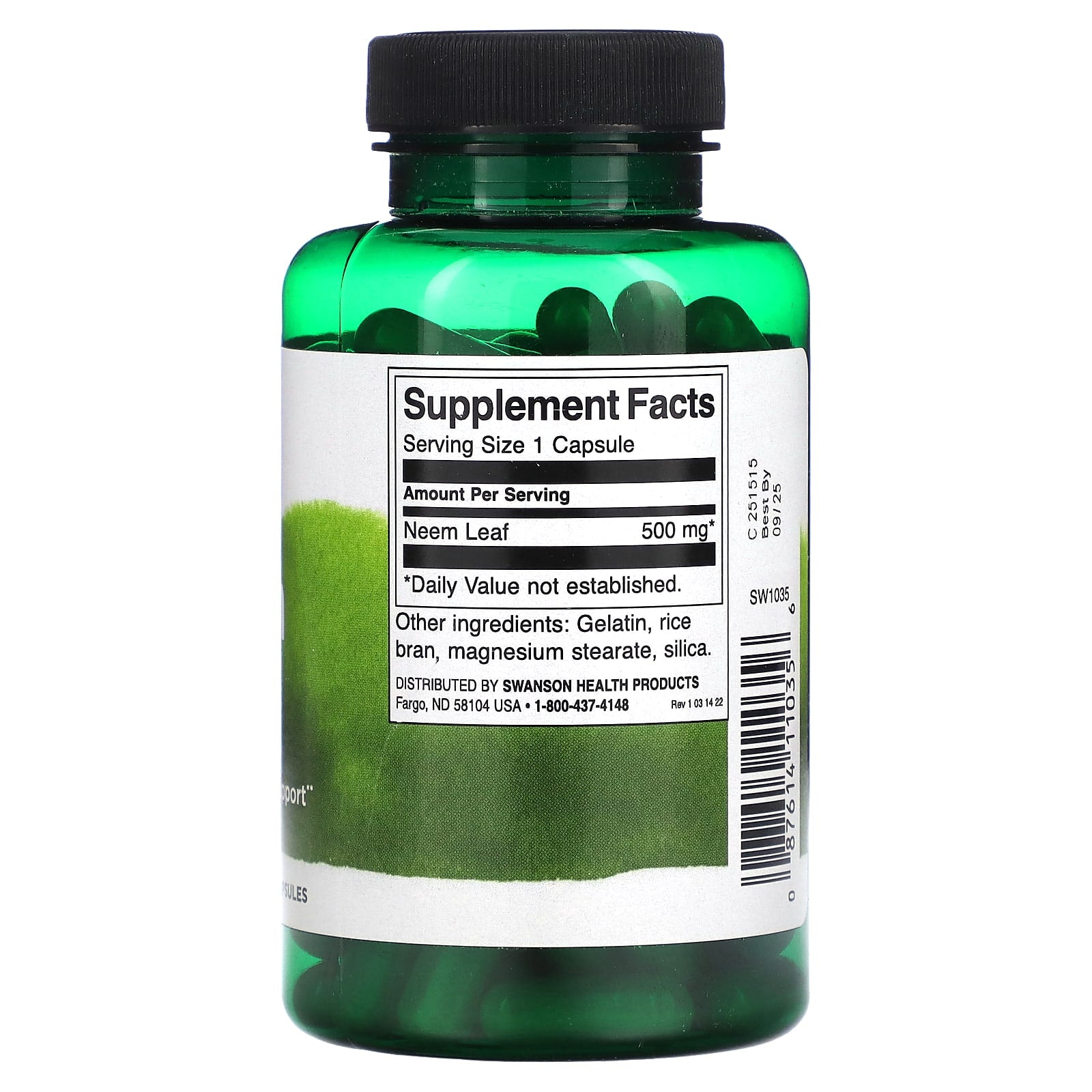 Swanson, Neem Leaf, 500 mg, 100 Capsules - Image 2