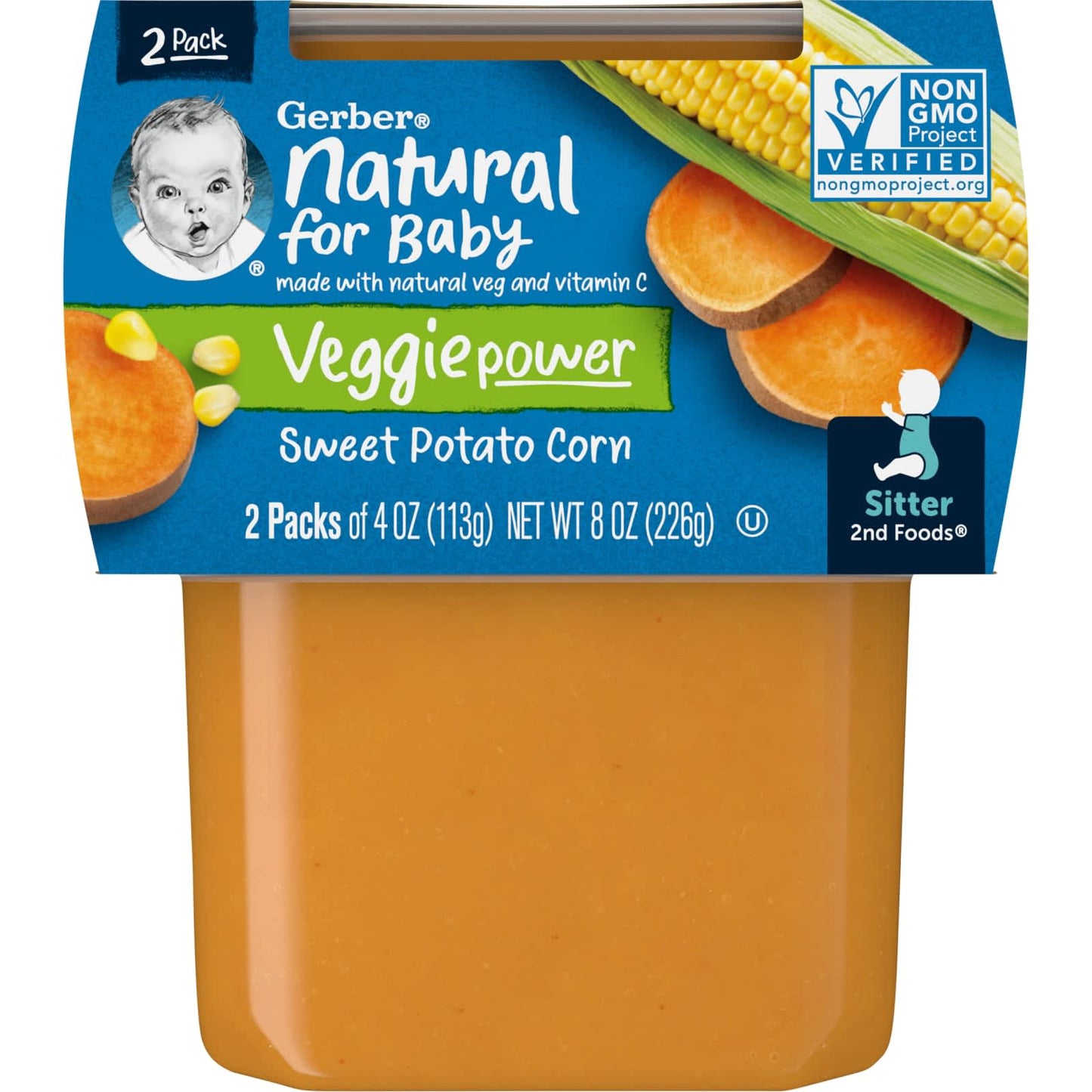 Gerber Veggie Power Baby Food 2 Pack, Sweet Potato & Corn, 4 oz Each - Image 1
